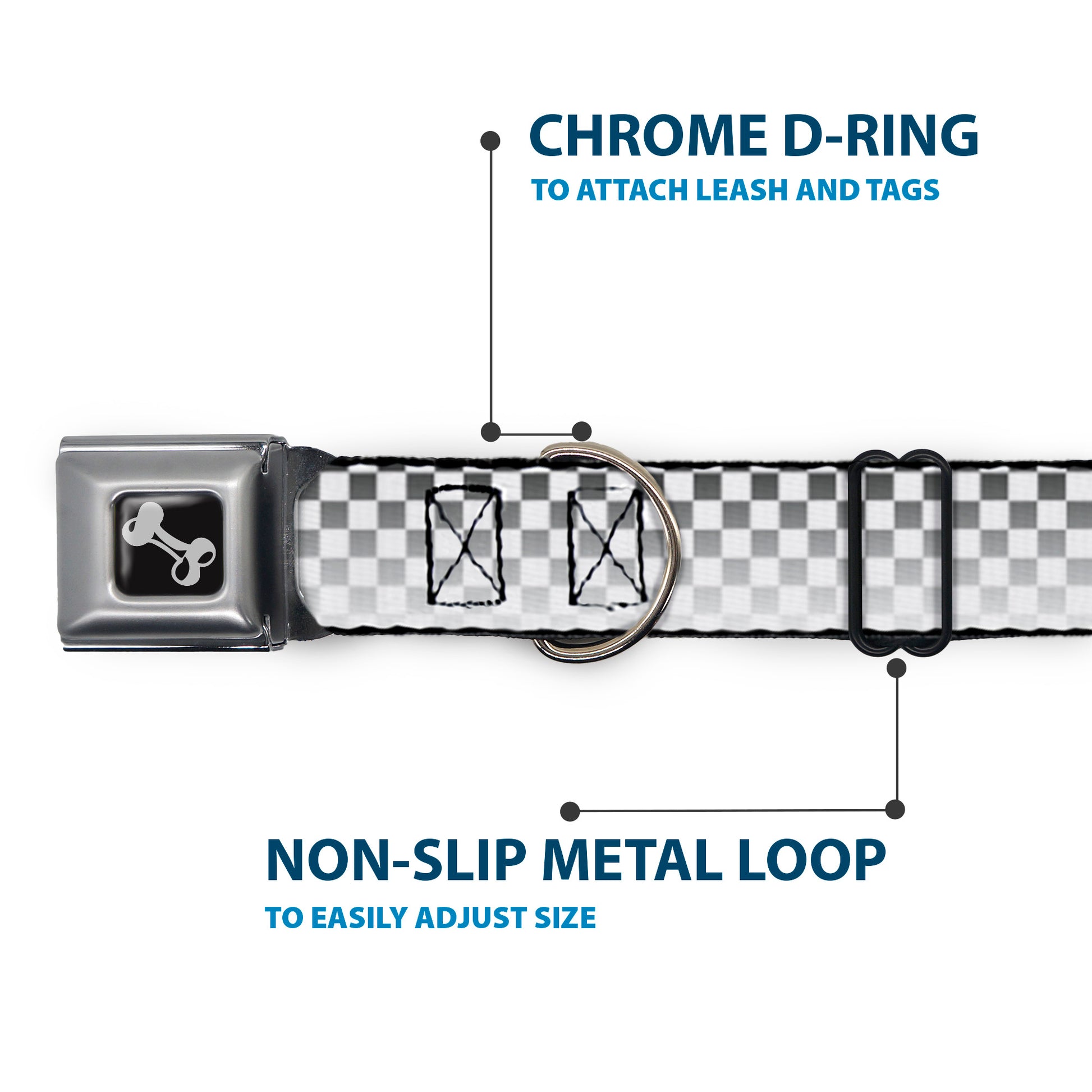 Dog Bone Seatbelt Buckle Collar - Checker Black/White Fade Out Seatbelt Buckle Collars Buckle-Down