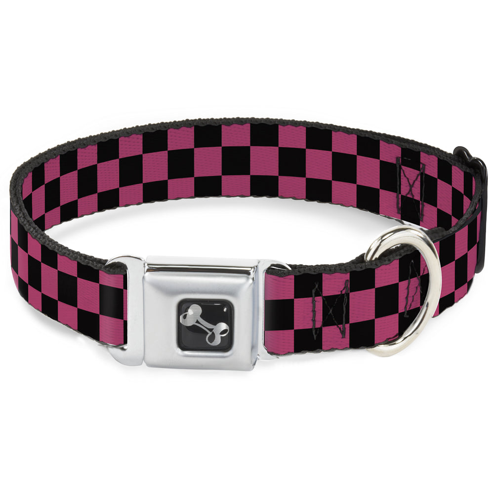 Dog Bone Seatbelt Buckle Collar - Checker Black/Honeysuckle Red Seatbelt Buckle Collars Buckle-Down
