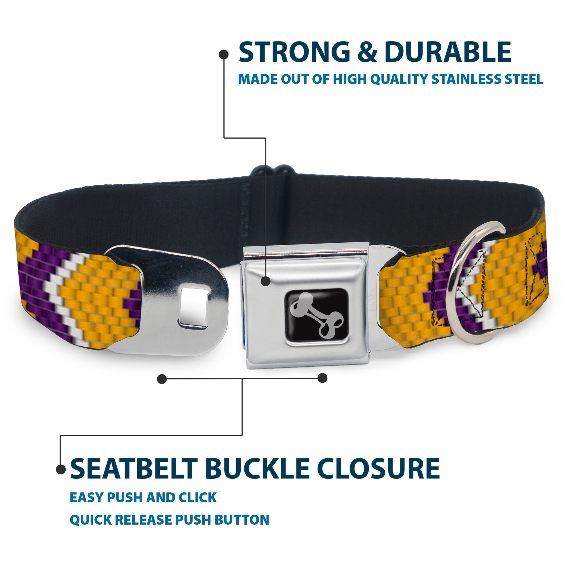 Dog Bone Seatbelt Buckle Collar - Chevron Weave Gold/Purple/White Seatbelt Buckle Collars Buckle-Down