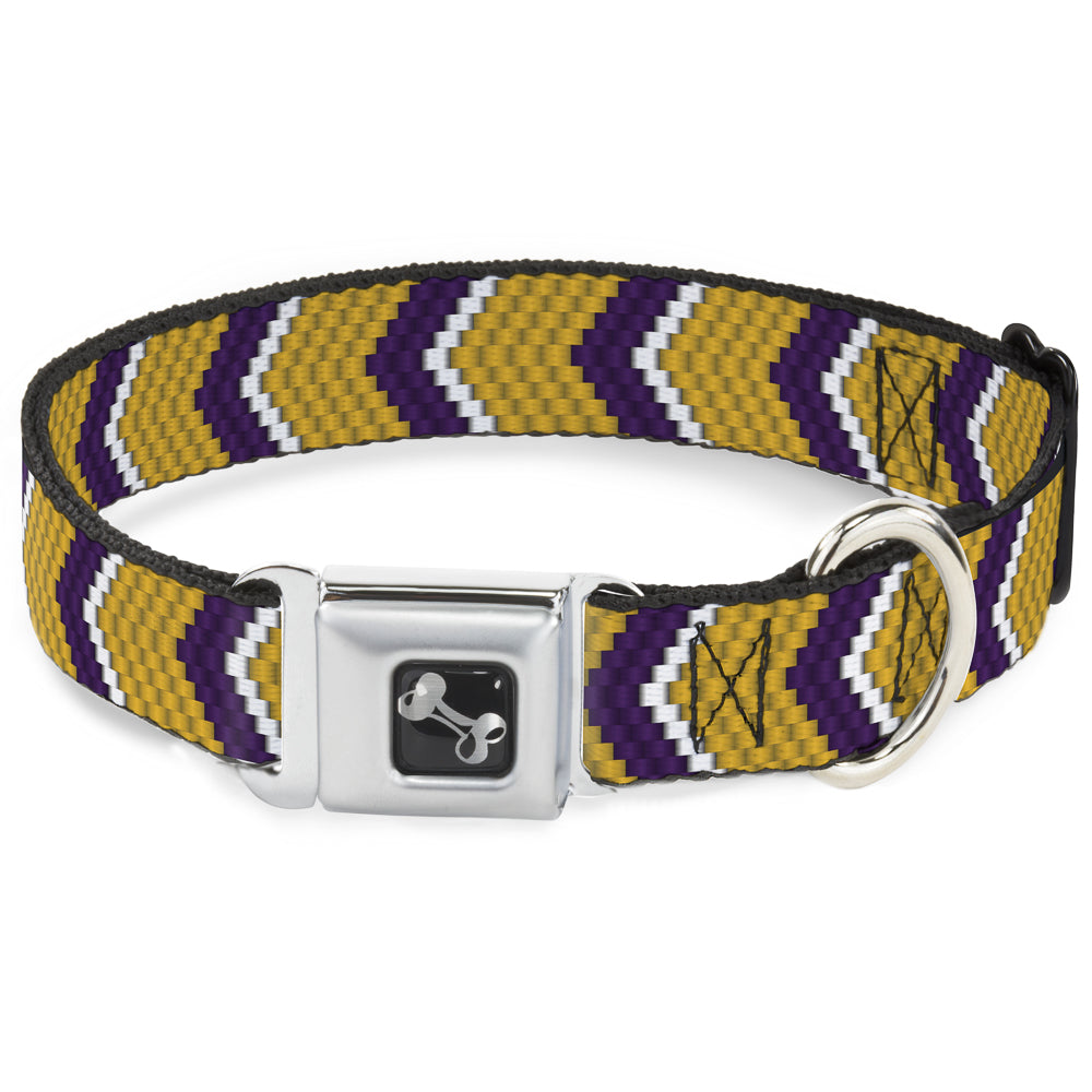 Dog Bone Seatbelt Buckle Collar - Chevron Weave Gold/Purple/White Seatbelt Buckle Collars Buckle-Down