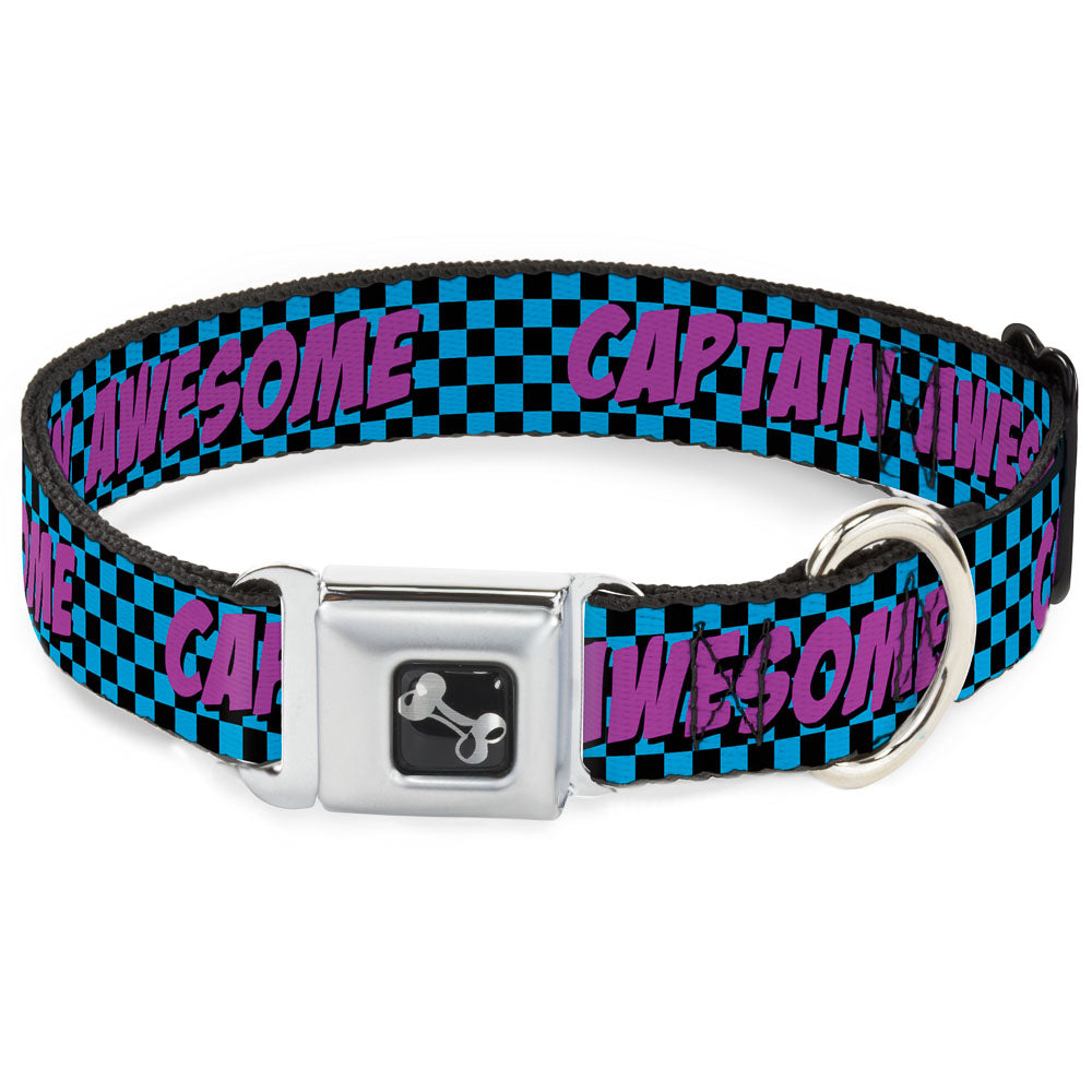 Dog Bone Seatbelt Buckle Collar - CAPTAIN AWESOME Turquoise Checker/Fuchsia Seatbelt Buckle Collars Buckle-Down