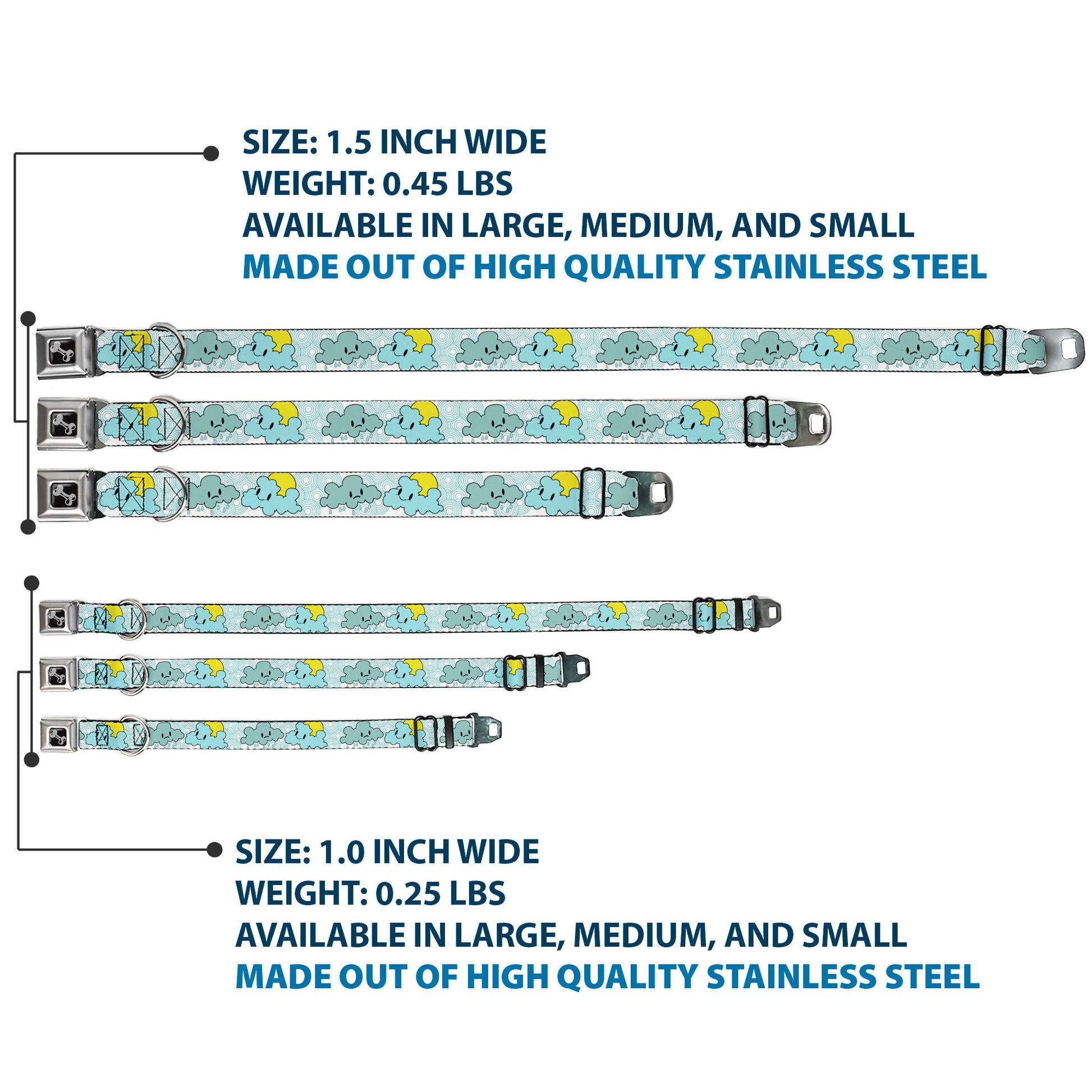 Dog Bone Seatbelt Buckle Collar - Cloudy Skies Rain Clouds White/Blues Seatbelt Buckle Collars Buckle-Down