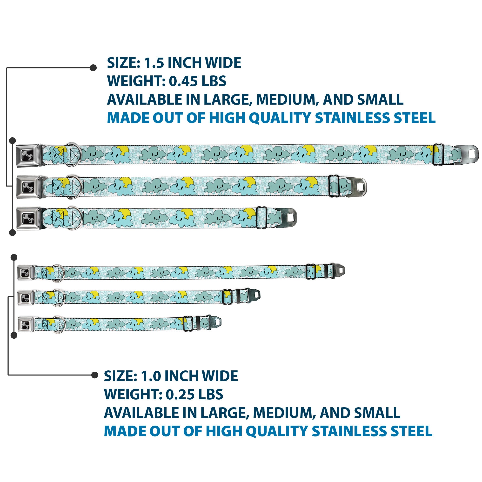Dog Bone Seatbelt Buckle Collar - Cloudy Skies Rain Clouds White/Blues Seatbelt Buckle Collars Buckle-Down