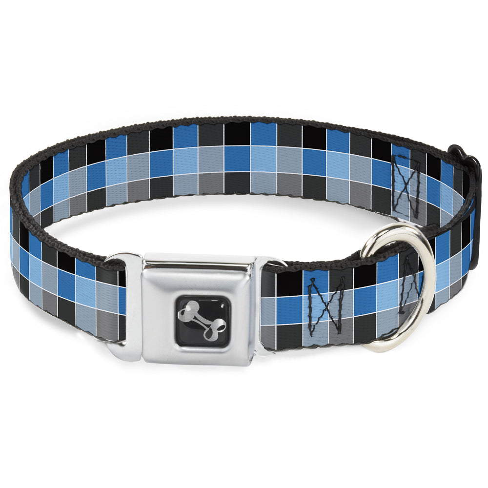 Dog Bone Seatbelt Buckle Collar - Checker Mosaic Blue Seatbelt Buckle Collars Buckle-Down