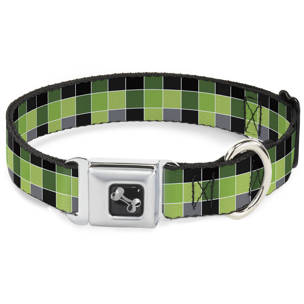 Dog Bone Seatbelt Buckle Collar - Checker Mosaic Green Seatbelt Buckle Collars Buckle-Down