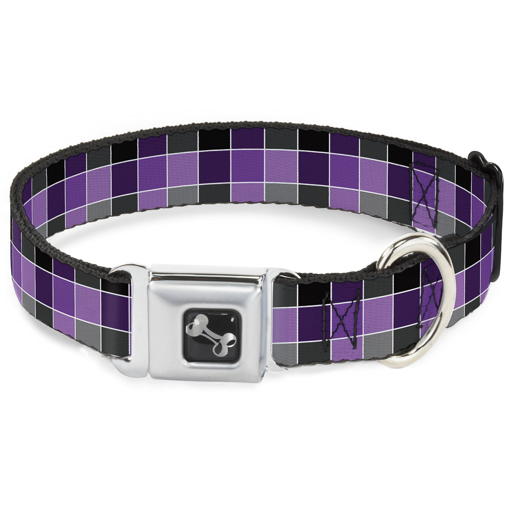 Dog Bone Seatbelt Buckle Collar - Checker Mosaic Purple Seatbelt Buckle Collars Buckle-Down