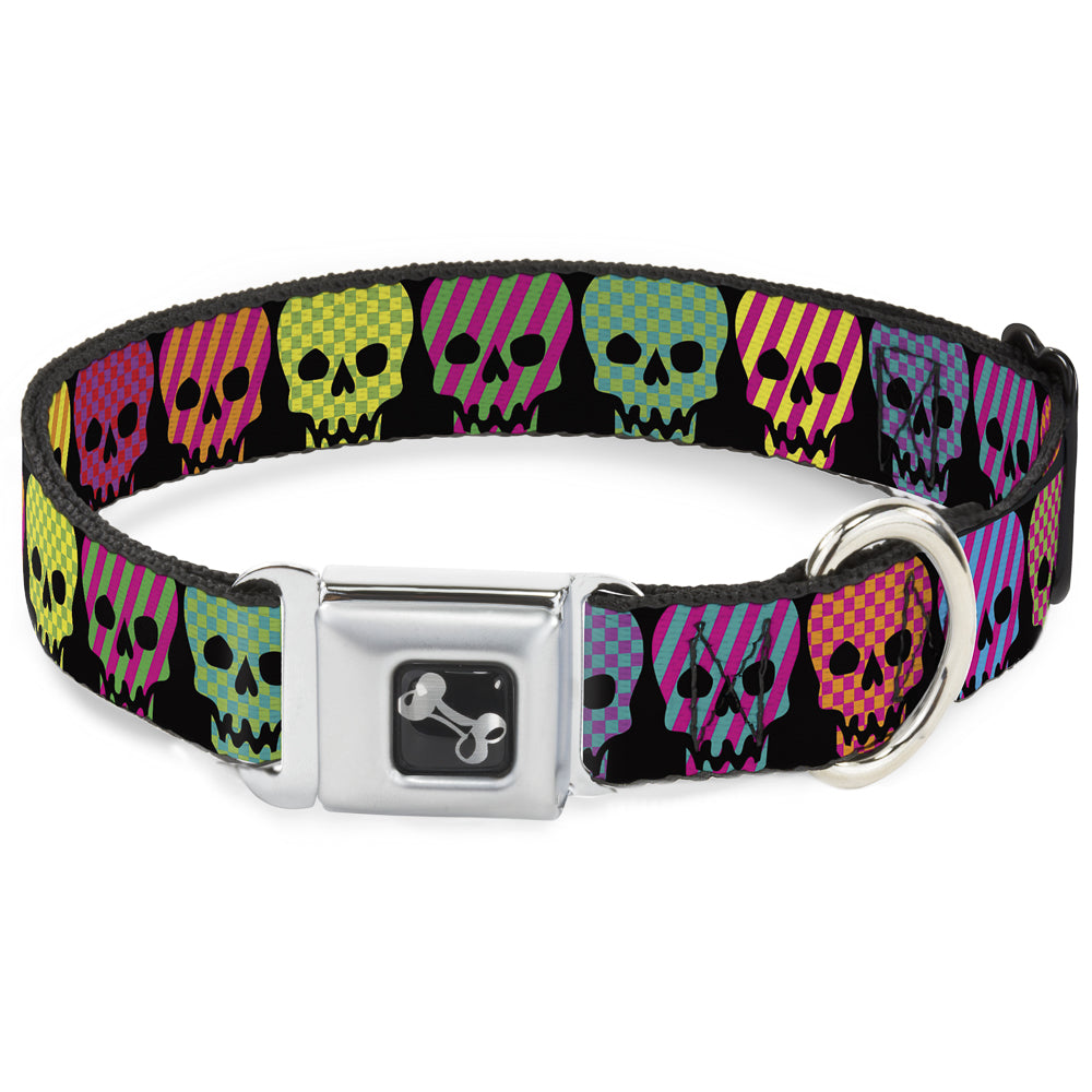 Dog Bone Seatbelt Buckle Collar - Checker & Stripe Skulls Black/Multi Neon Seatbelt Buckle Collars Buckle-Down