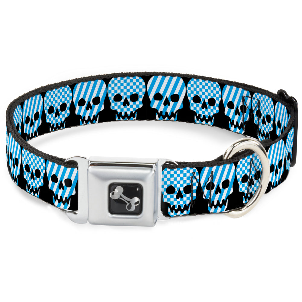 Dog Bone Seatbelt Buckle Collar - Checker & Stripe Skulls Black/White/Baby Blue Seatbelt Buckle Collars Buckle-Down