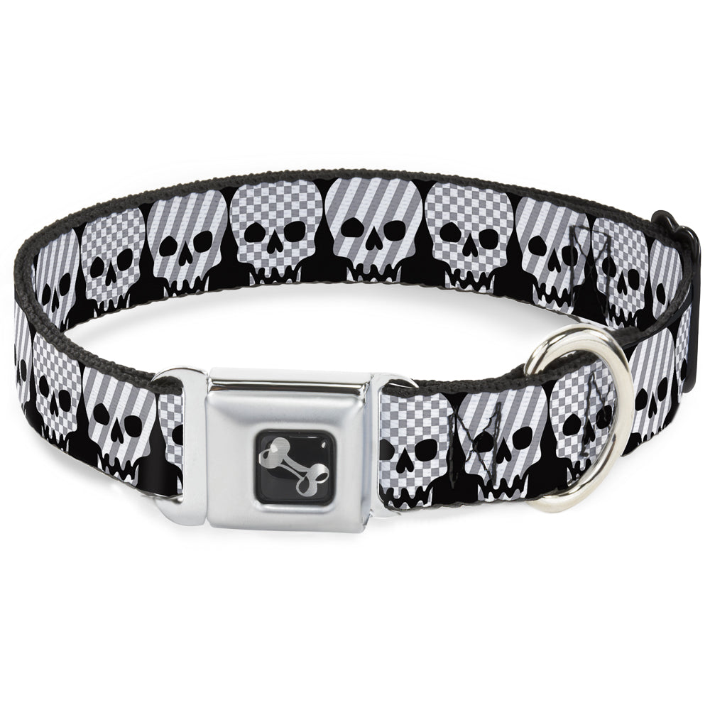Dog Bone Seatbelt Buckle Collar - Checker & Stripe Skulls Black/White/Gray Seatbelt Buckle Collars Buckle-Down