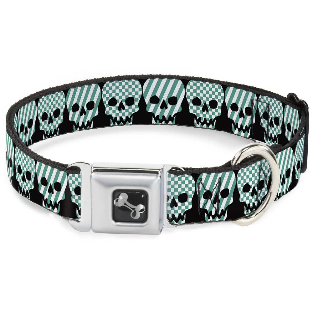 Dog Bone Seatbelt Buckle Collar - Checker & Stripe Skulls Black/White/Green Seatbelt Buckle Collars Buckle-Down