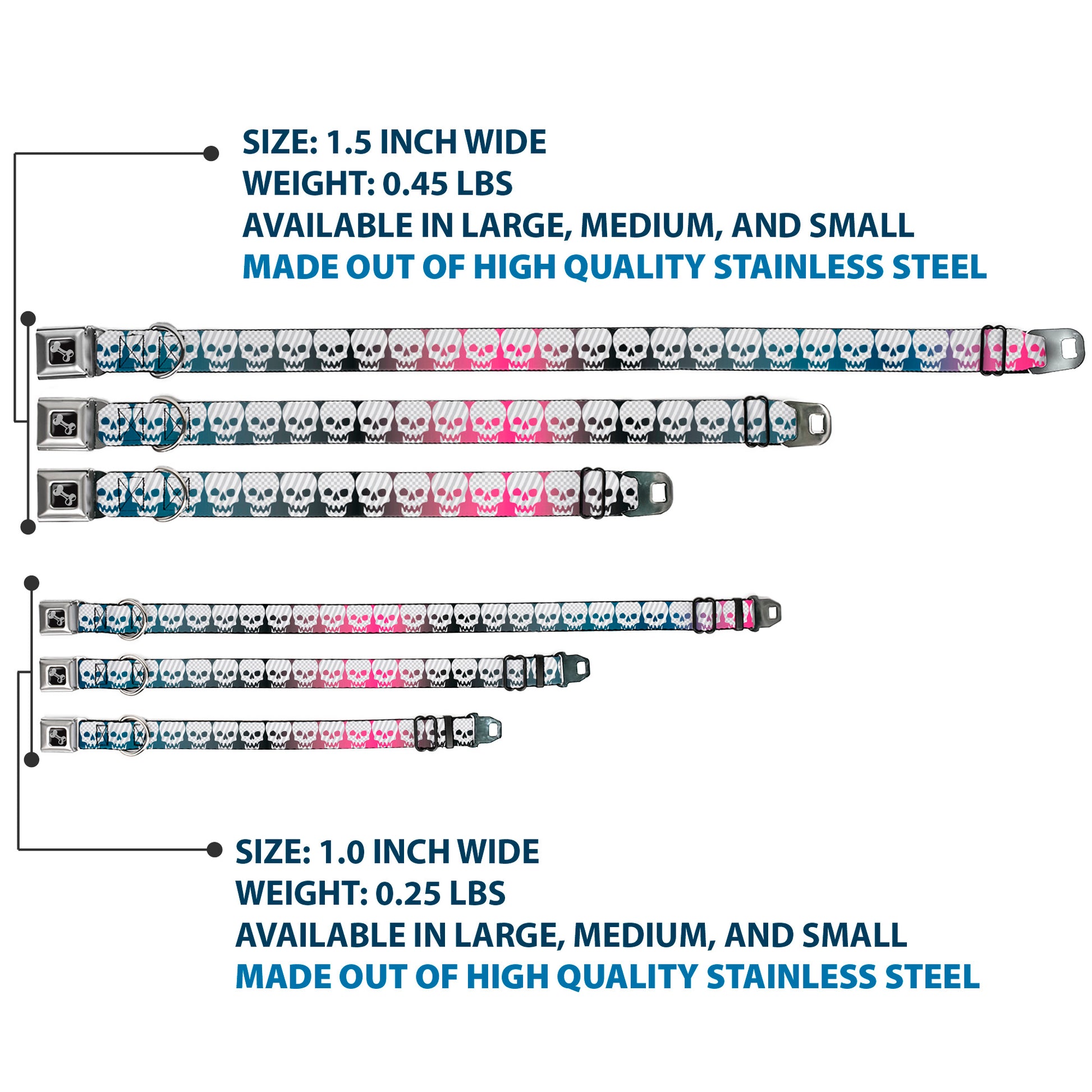Dog Bone Seatbelt Buckle Collar - Checker & Stripe Skulls Gradient Blue/Fuchsia Seatbelt Buckle Collars Buckle-Down