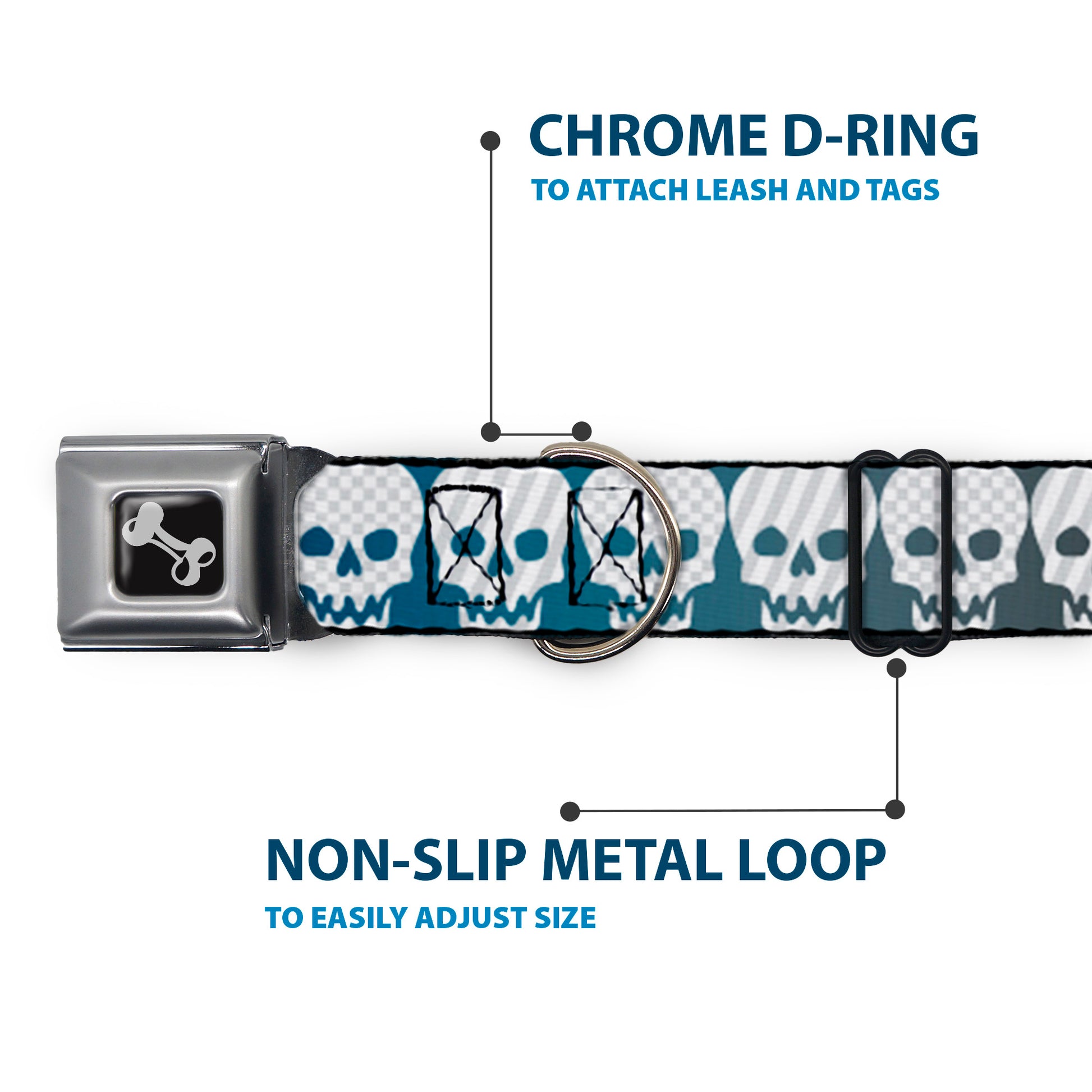 Dog Bone Seatbelt Buckle Collar - Checker & Stripe Skulls Gradient Blue/Fuchsia Seatbelt Buckle Collars Buckle-Down