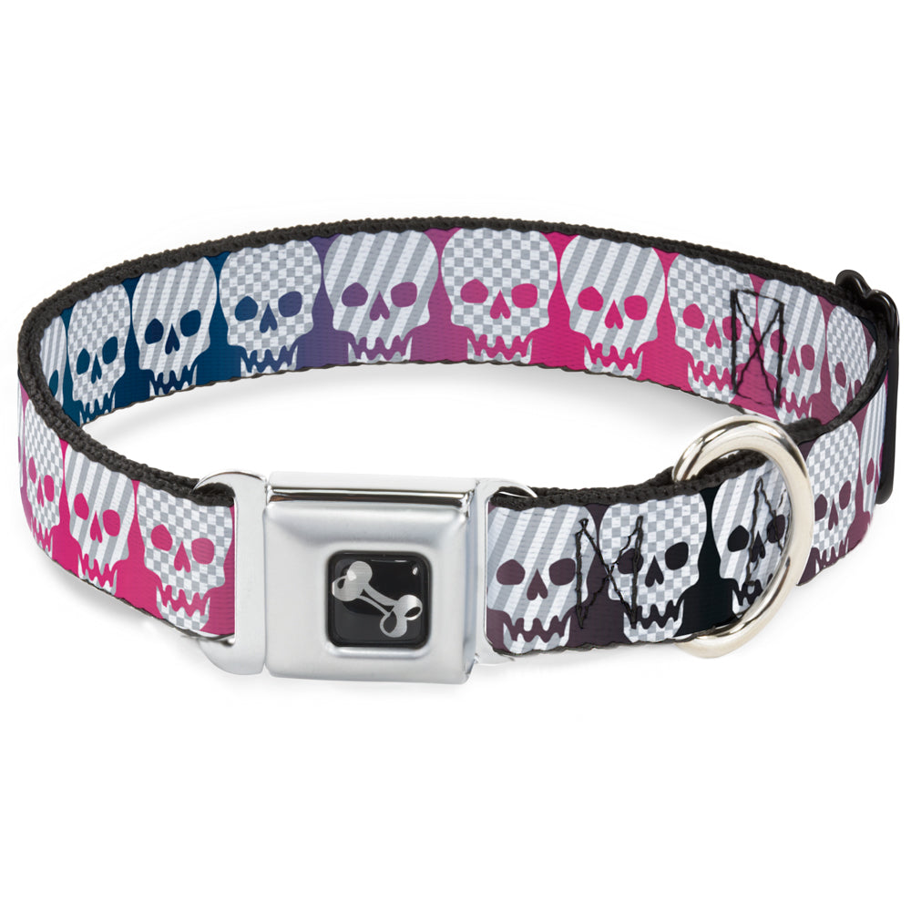 Dog Bone Seatbelt Buckle Collar - Checker & Stripe Skulls Gradient Blue/Fuchsia Seatbelt Buckle Collars Buckle-Down