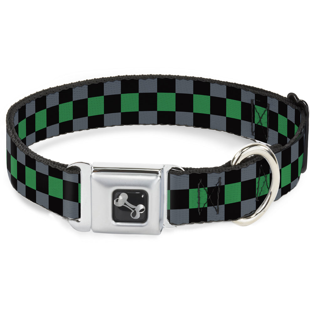 Dog Bone Seatbelt Buckle Collar - Checker Black/Gray/1 Green Seatbelt Buckle Collars Buckle-Down