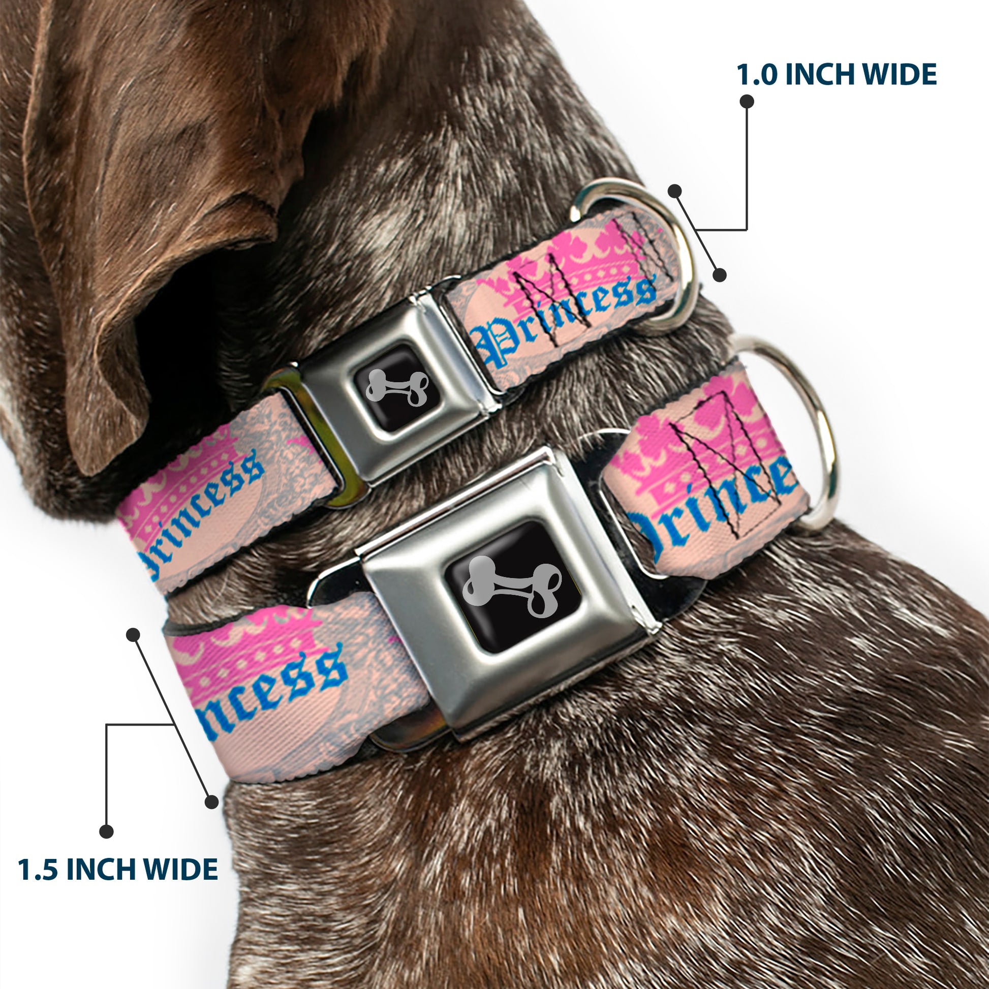 Dog Bone Seatbelt Buckle Collar - Crown Princess Oval Baby Pink/Baby Blue Seatbelt Buckle Collars Buckle-Down