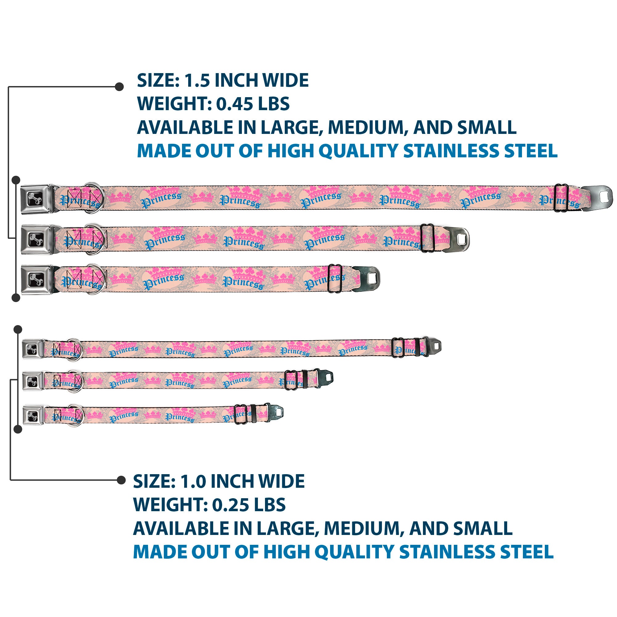 Dog Bone Seatbelt Buckle Collar - Crown Princess Oval Baby Pink/Baby Blue Seatbelt Buckle Collars Buckle-Down