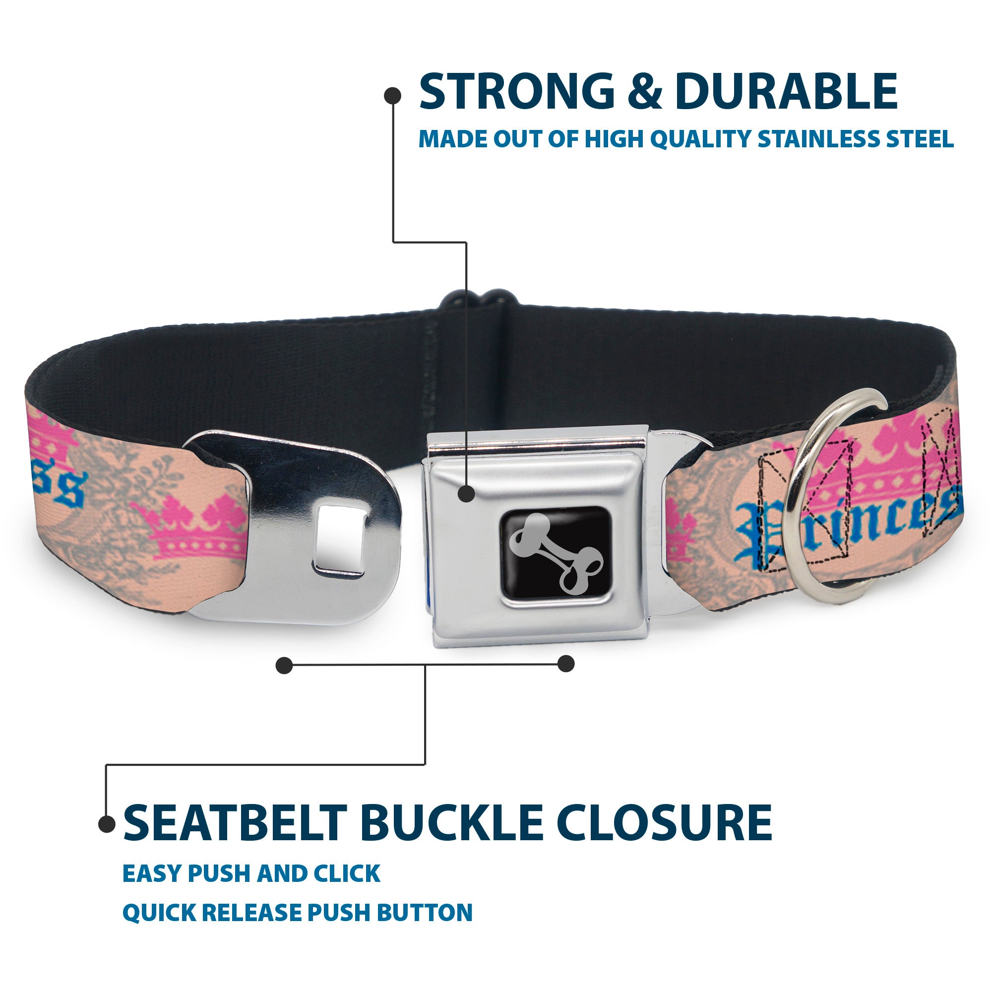 Dog Bone Seatbelt Buckle Collar - Crown Princess Oval Baby Pink/Baby Blue Seatbelt Buckle Collars Buckle-Down