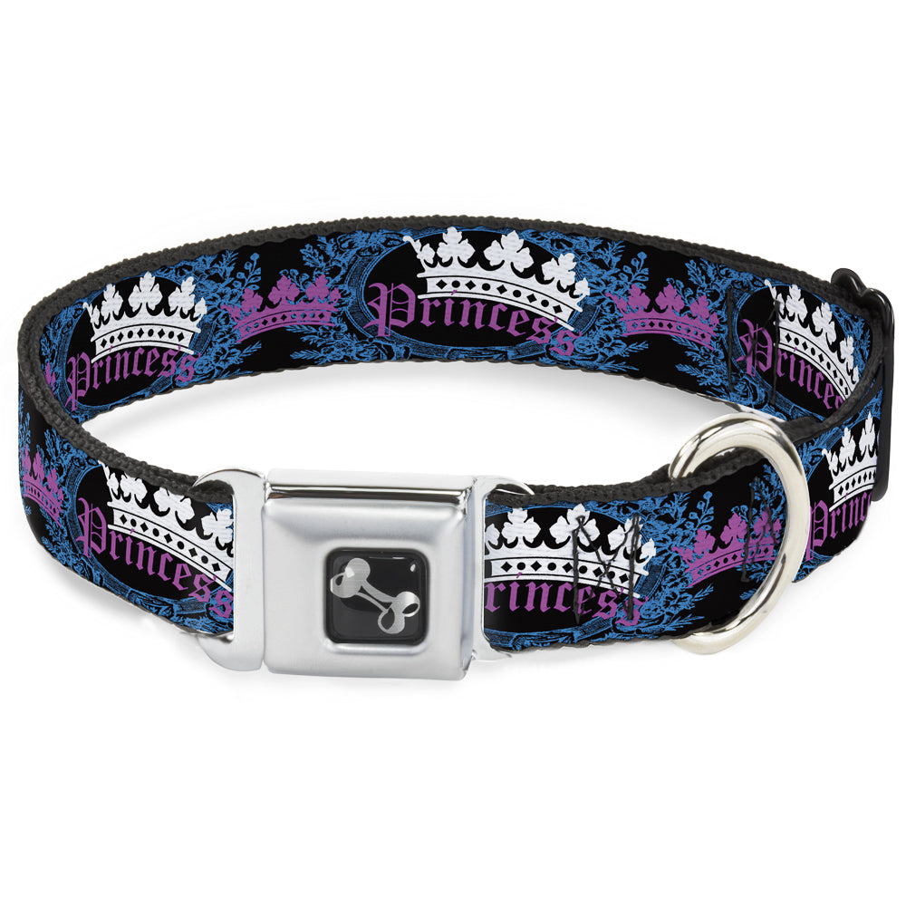 Dog Bone Seatbelt Buckle Collar - Crown Princess Oval Black/Turquoise Seatbelt Buckle Collars Buckle-Down