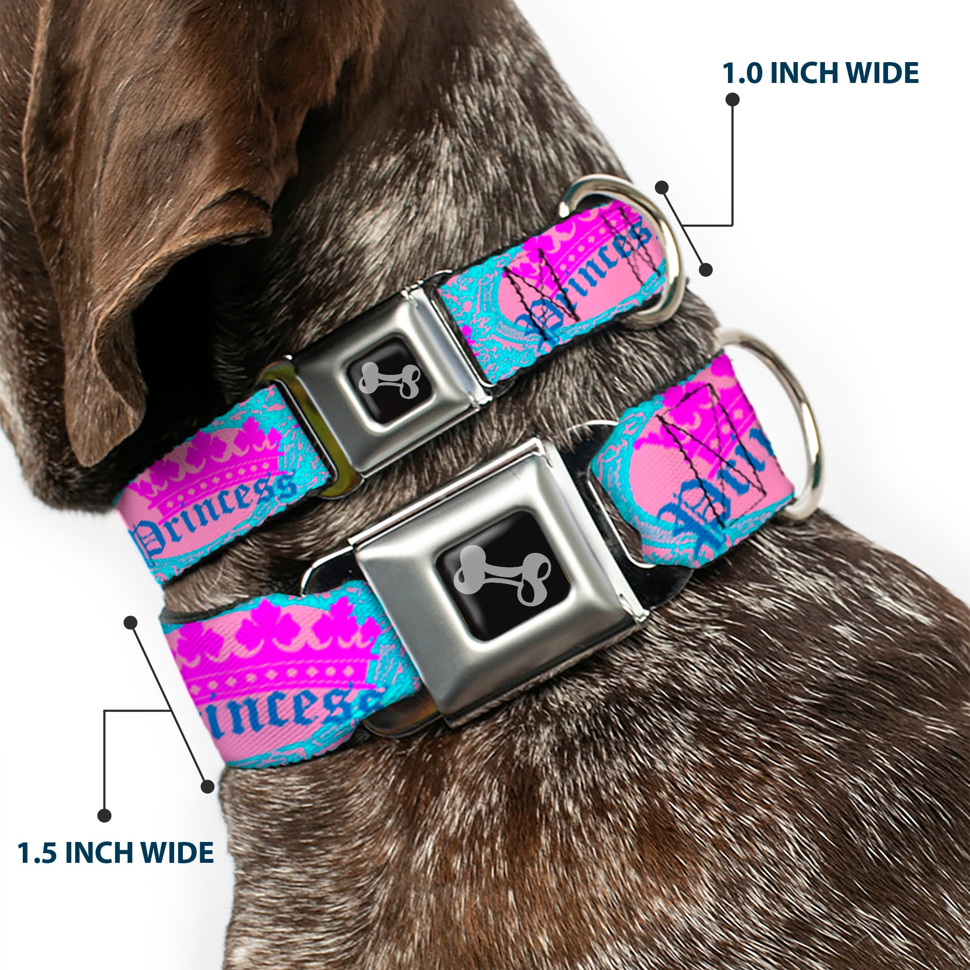 Dog Bone Seatbelt Buckle Collar - Crown Princess Oval Pink/Turquoise Seatbelt Buckle Collars Buckle-Down