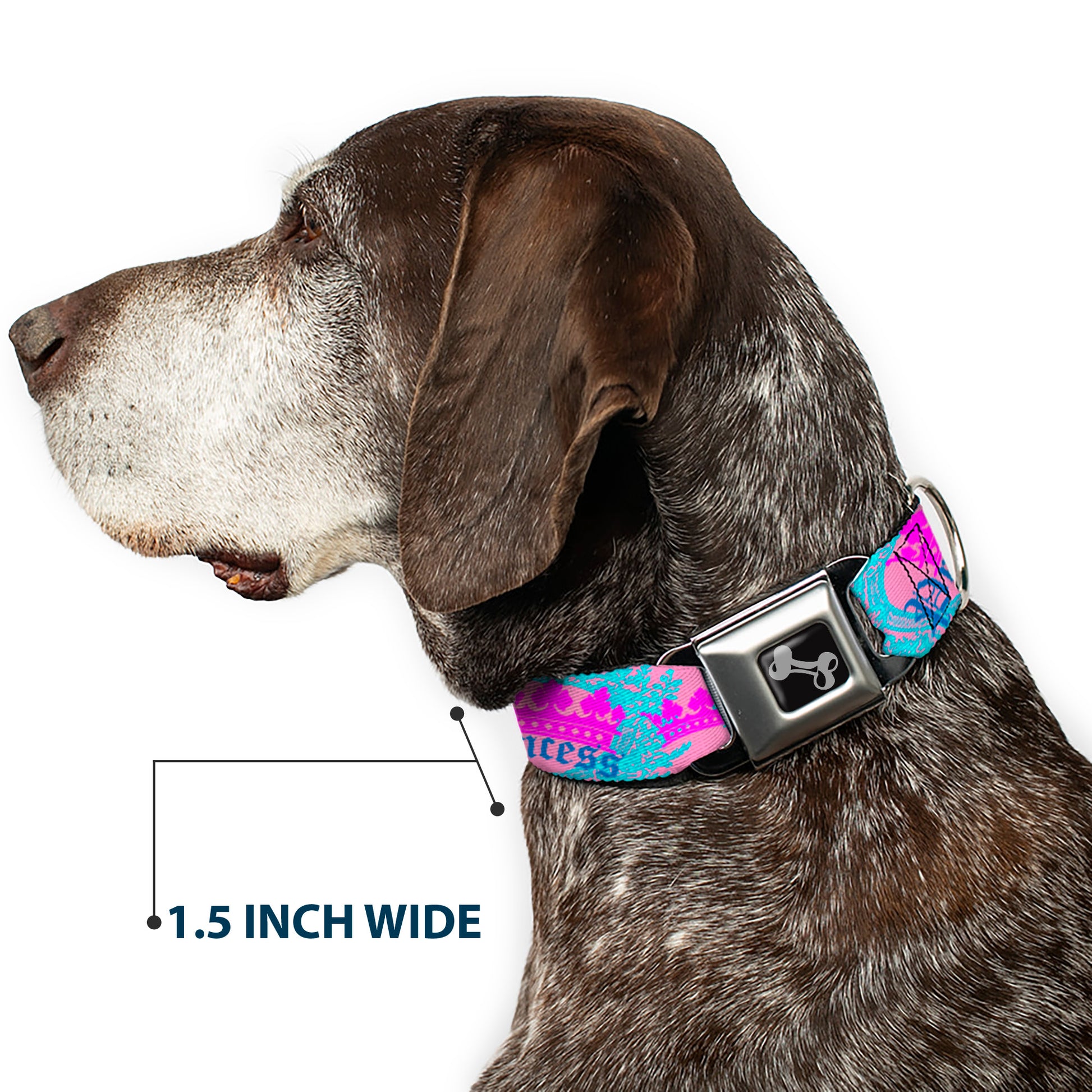 Dog Bone Seatbelt Buckle Collar - Crown Princess Oval Pink/Turquoise Seatbelt Buckle Collars Buckle-Down
