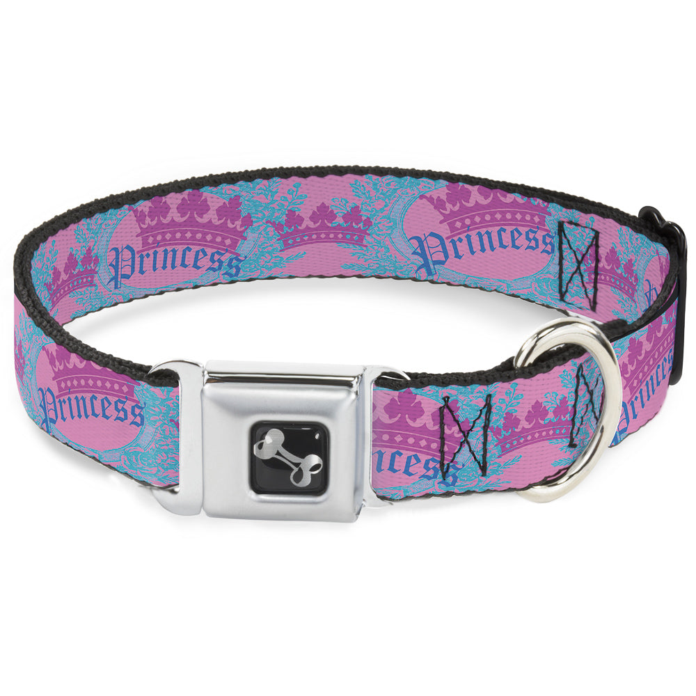 Dog Bone Seatbelt Buckle Collar - Crown Princess Oval Pink/Turquoise Seatbelt Buckle Collars Buckle-Down