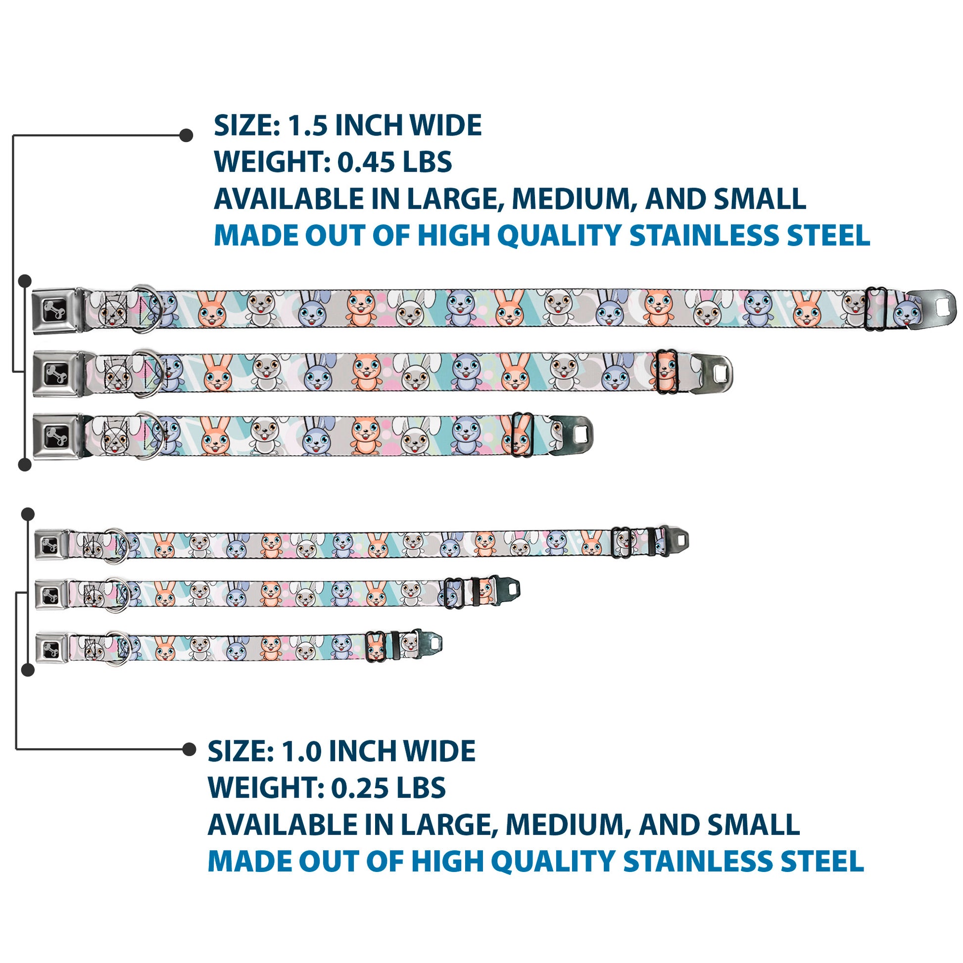 Dog Bone Seatbelt Buckle Collar - Cute Bunnies Multi Pastel Seatbelt Buckle Collars Buckle-Down