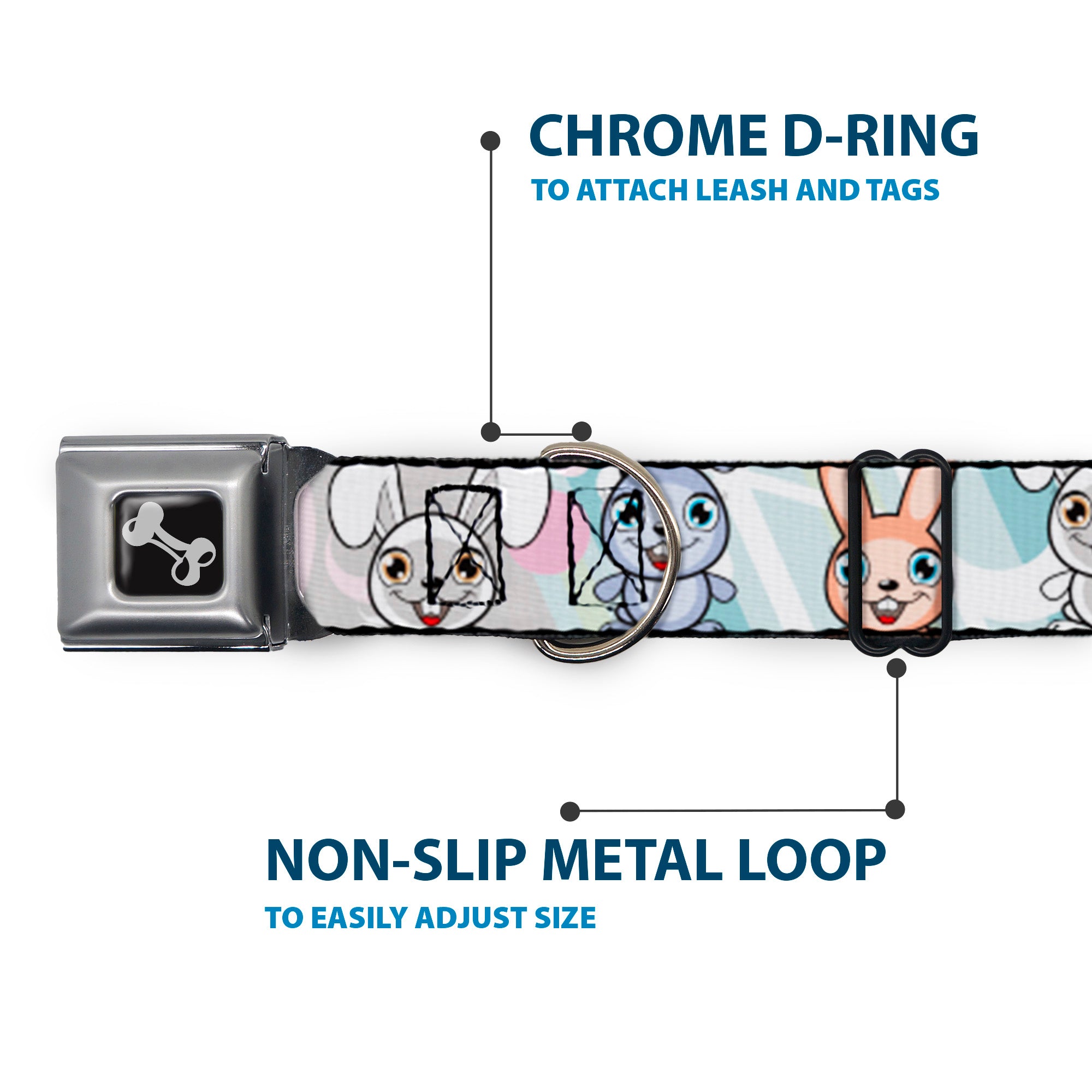 Dog Bone Seatbelt Buckle Collar - Cute Bunnies Multi Pastel Seatbelt Buckle Collars Buckle-Down