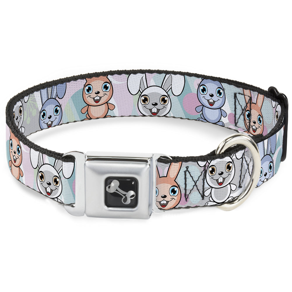 Dog Bone Seatbelt Buckle Collar - Cute Bunnies Multi Pastel Seatbelt Buckle Collars Buckle-Down