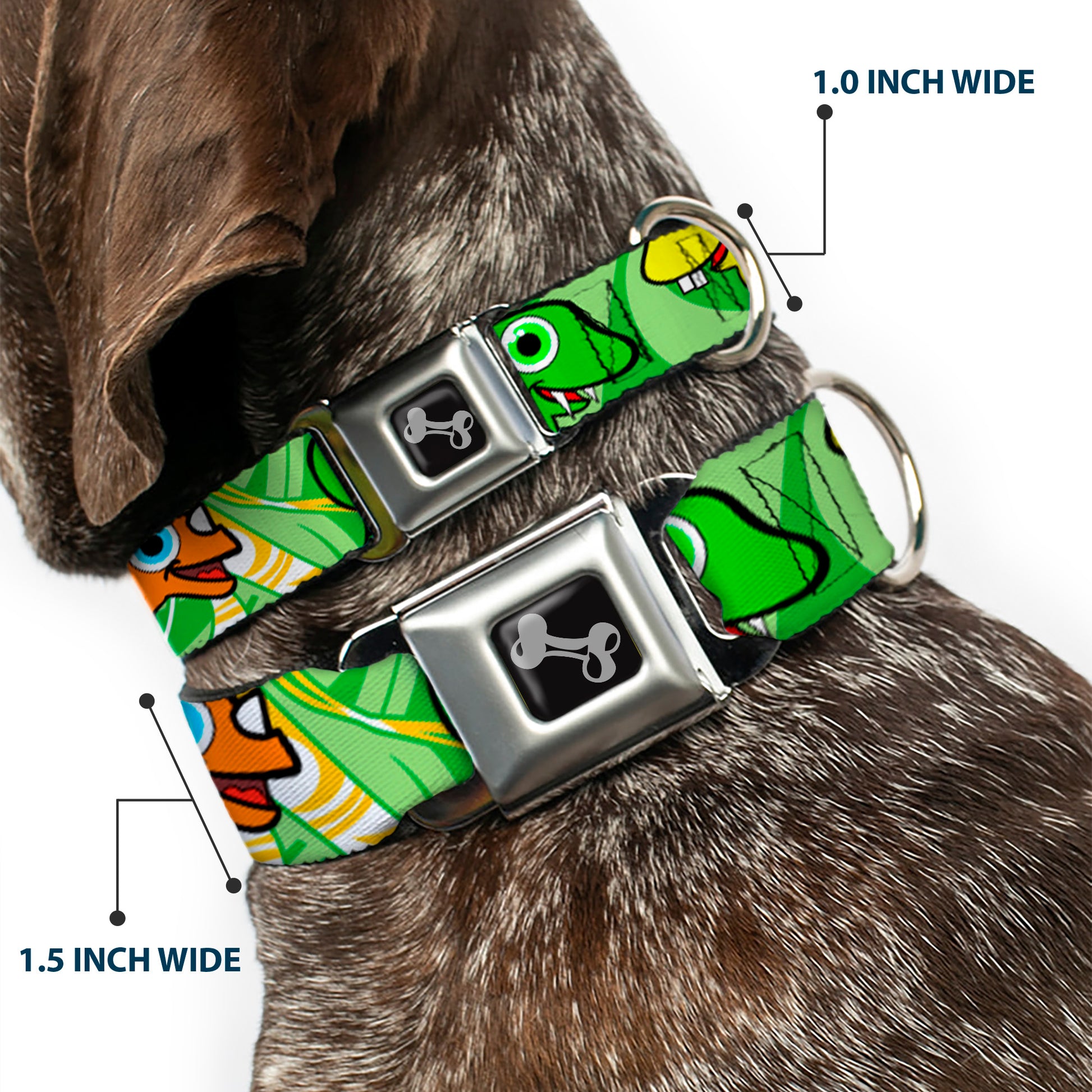 Dog Bone Seatbelt Buckle Collar - Cute Dinosaurs Yellow/Green Seatbelt Buckle Collars Buckle-Down
