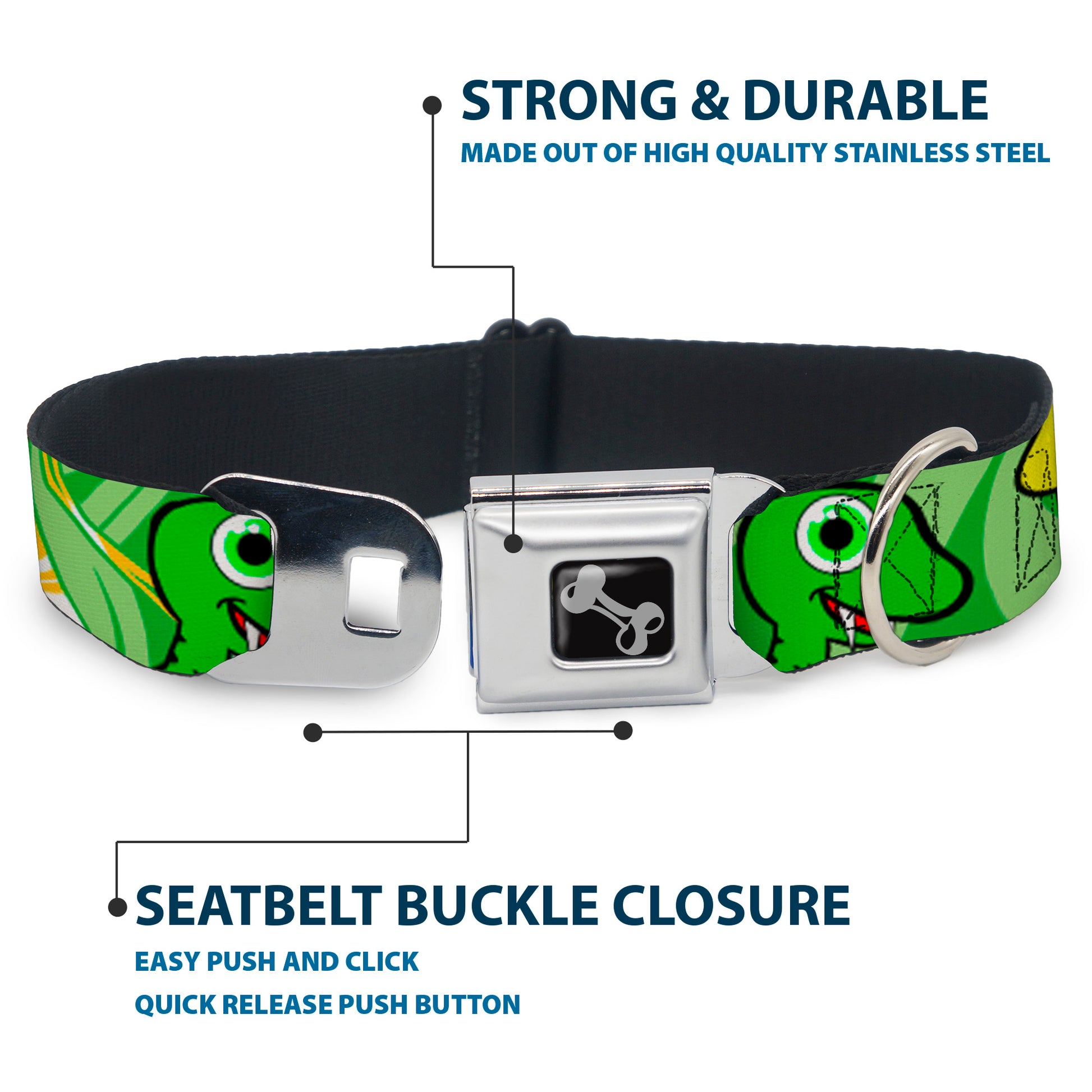 Dog Bone Seatbelt Buckle Collar - Cute Dinosaurs Yellow/Green Seatbelt Buckle Collars Buckle-Down