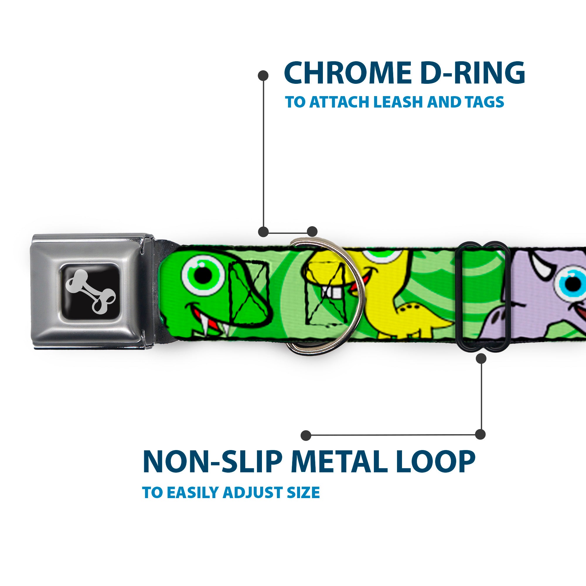 Dog Bone Seatbelt Buckle Collar - Cute Dinosaurs Yellow/Green Seatbelt Buckle Collars Buckle-Down