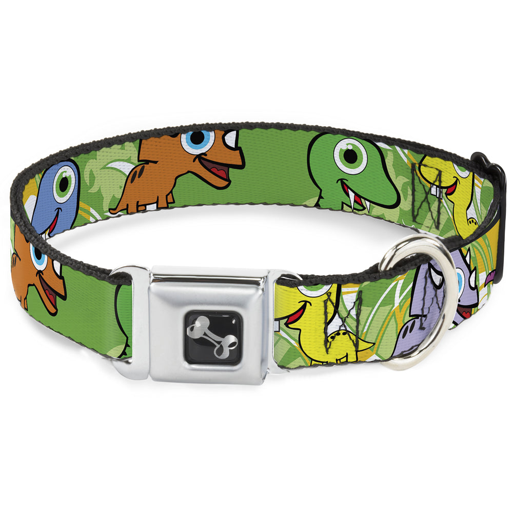 Dog Bone Seatbelt Buckle Collar - Cute Dinosaurs Yellow/Green Seatbelt Buckle Collars Buckle-Down