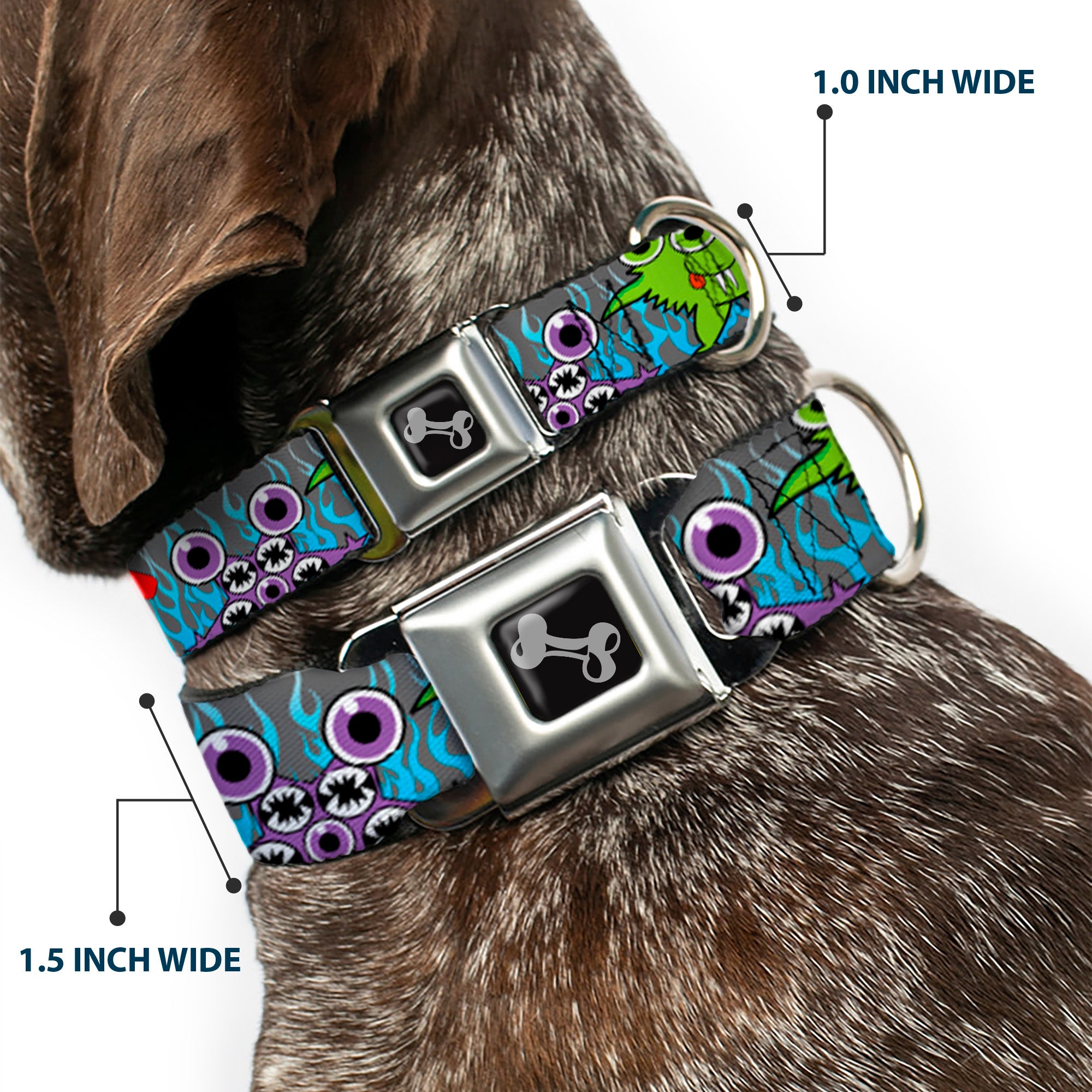 Dog Bone Seatbelt Buckle Collar - Cute Monsters Gray/Flame Blue Seatbelt Buckle Collars Buckle-Down