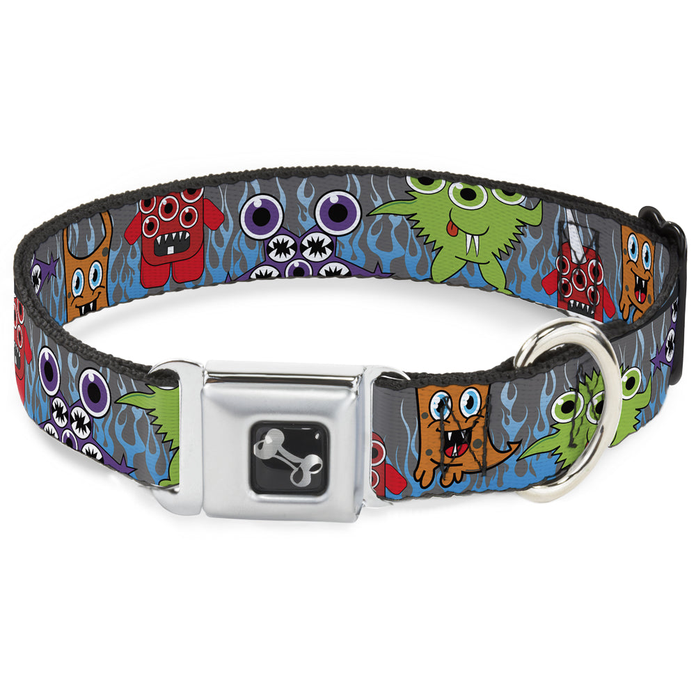 Dog Bone Seatbelt Buckle Collar - Cute Monsters Gray/Flame Blue Seatbelt Buckle Collars Buckle-Down