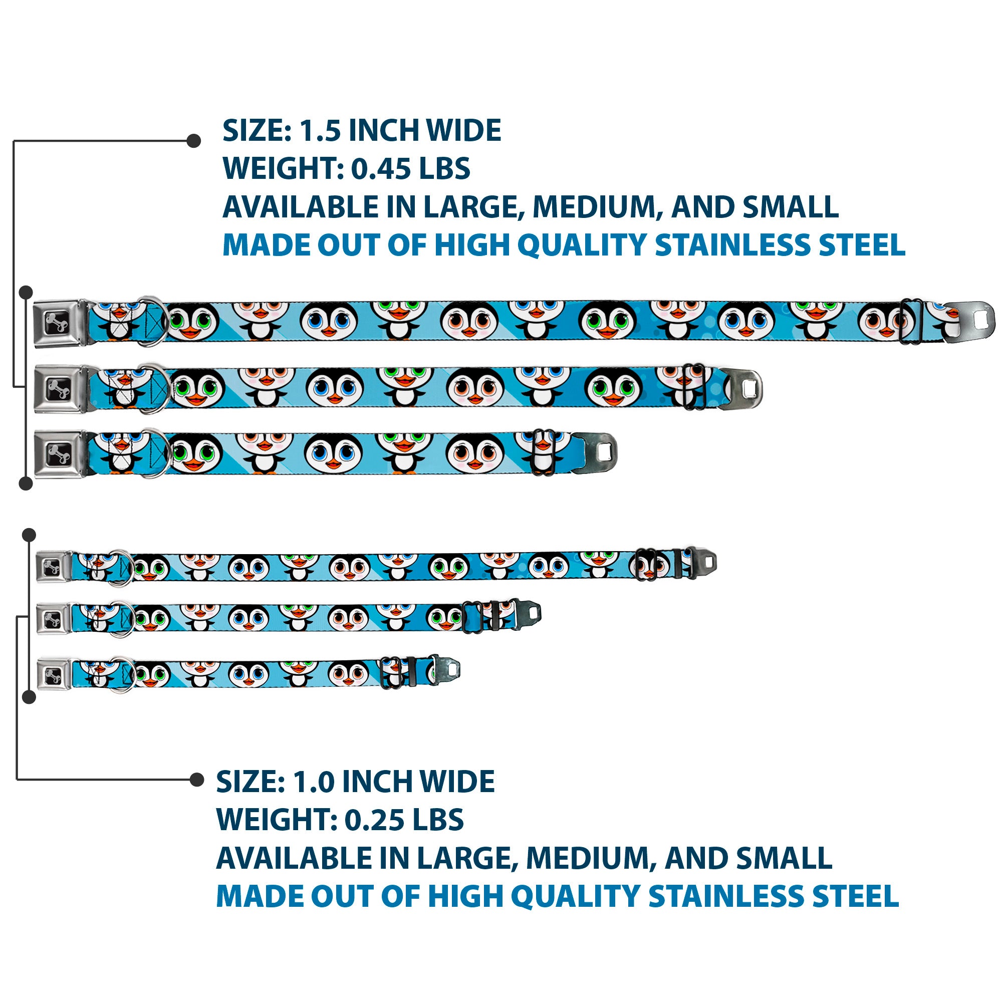 Dog Bone Seatbelt Buckle Collar - Cute Penguins Blue Bubbles Seatbelt Buckle Collars Buckle-Down