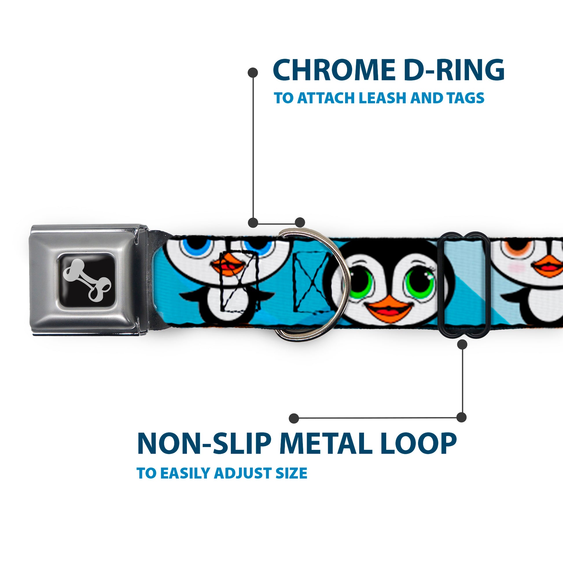 Dog Bone Seatbelt Buckle Collar - Cute Penguins Blue Bubbles Seatbelt Buckle Collars Buckle-Down