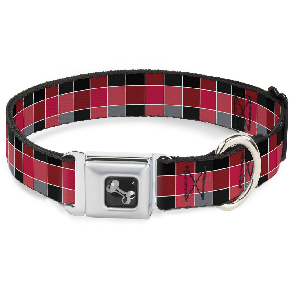 Dog Bone Seatbelt Buckle Collar - Checker Mosaic Red Seatbelt Buckle Collars Buckle-Down