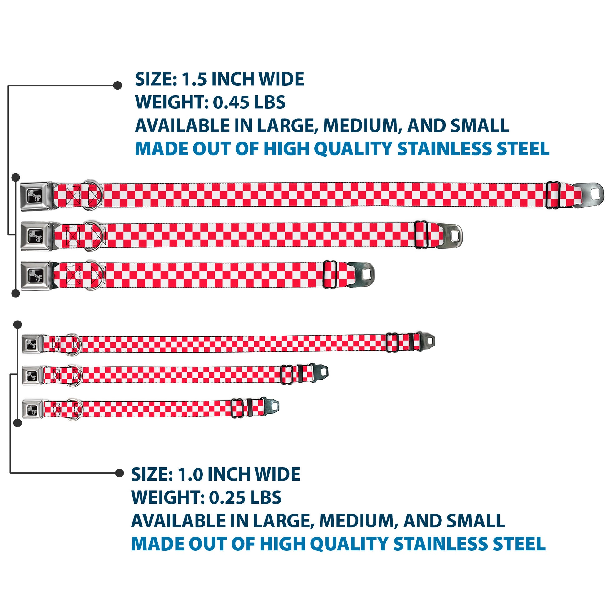 Dog Bone Seatbelt Buckle Collar - Checker Crimson/White Seatbelt Buckle Collars Buckle-Down