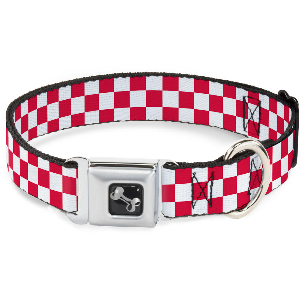 Dog Bone Seatbelt Buckle Collar - Checker Crimson/White Seatbelt Buckle Collars Buckle-Down