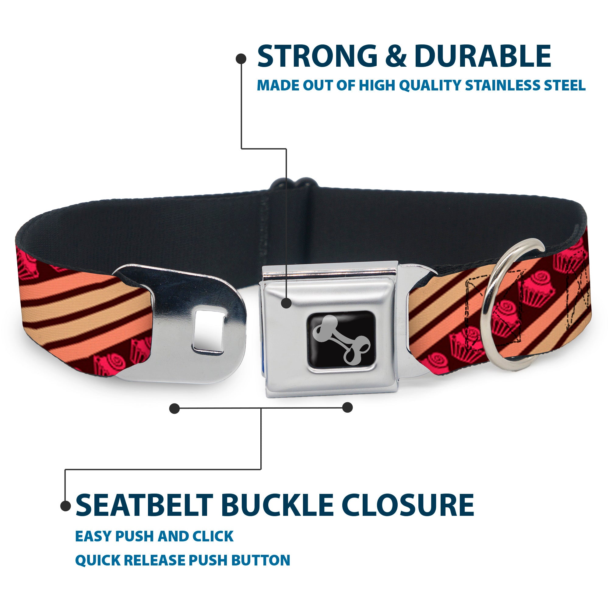 Dog Bone Seatbelt Buckle Collar - Cupcake Wallpaper Seatbelt Buckle Collars Buckle-Down