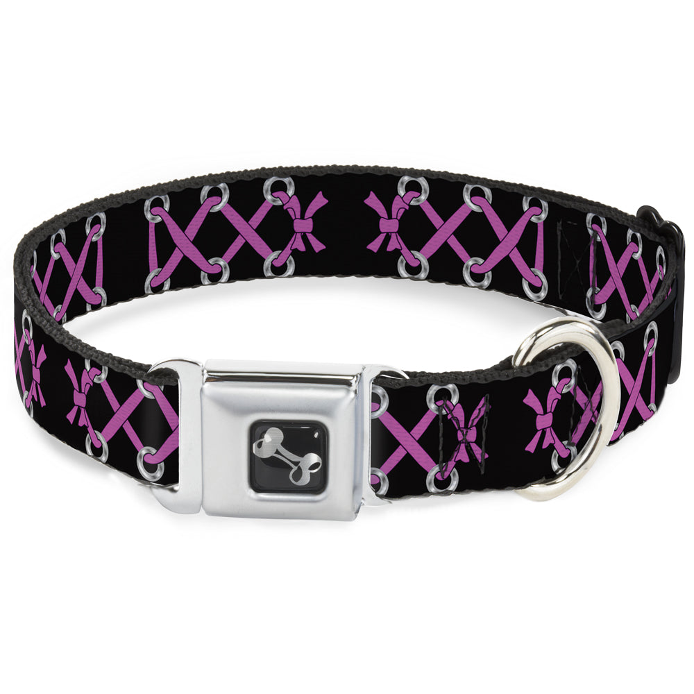 Dog Bone Seatbelt Buckle Collar - Corset Lace Up Black/Fuchsia Seatbelt Buckle Collars Buckle-Down
