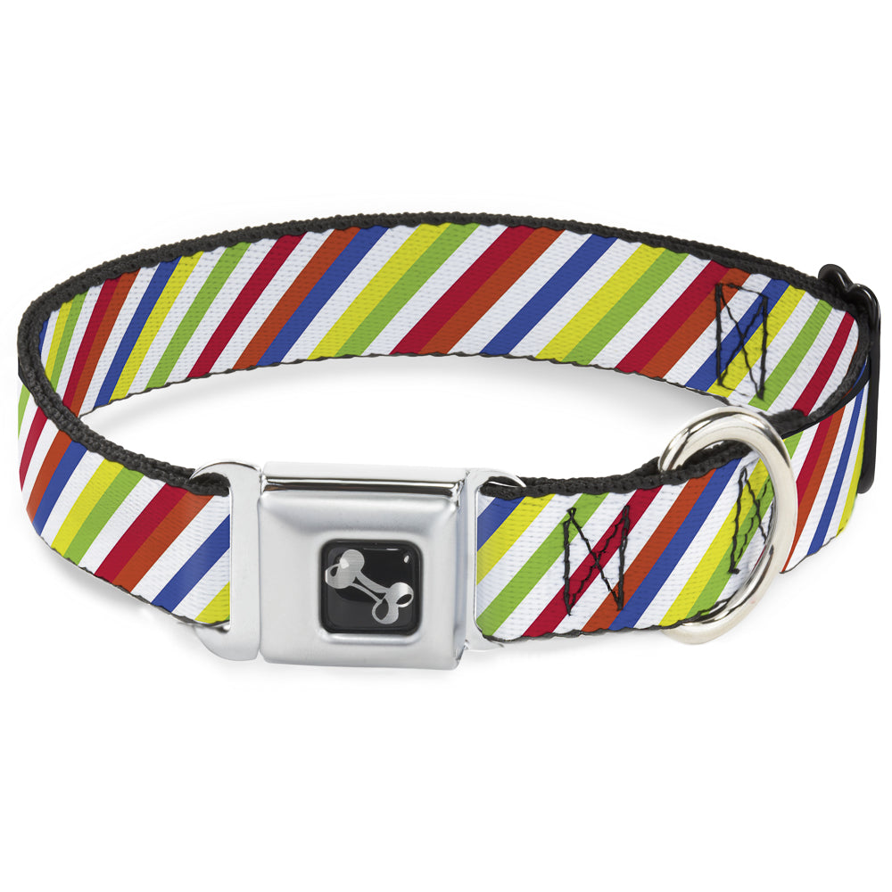 Dog Bone Seatbelt Buckle Collar - Diagonal Stripes White/Multi Neon Seatbelt Buckle Collars Buckle-Down