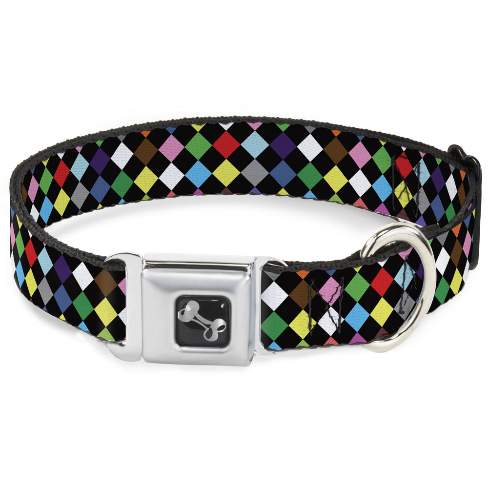 Dog Bone Seatbelt Buckle Collar - Diamonds Black/Multi Color Seatbelt Buckle Collars Buckle-Down