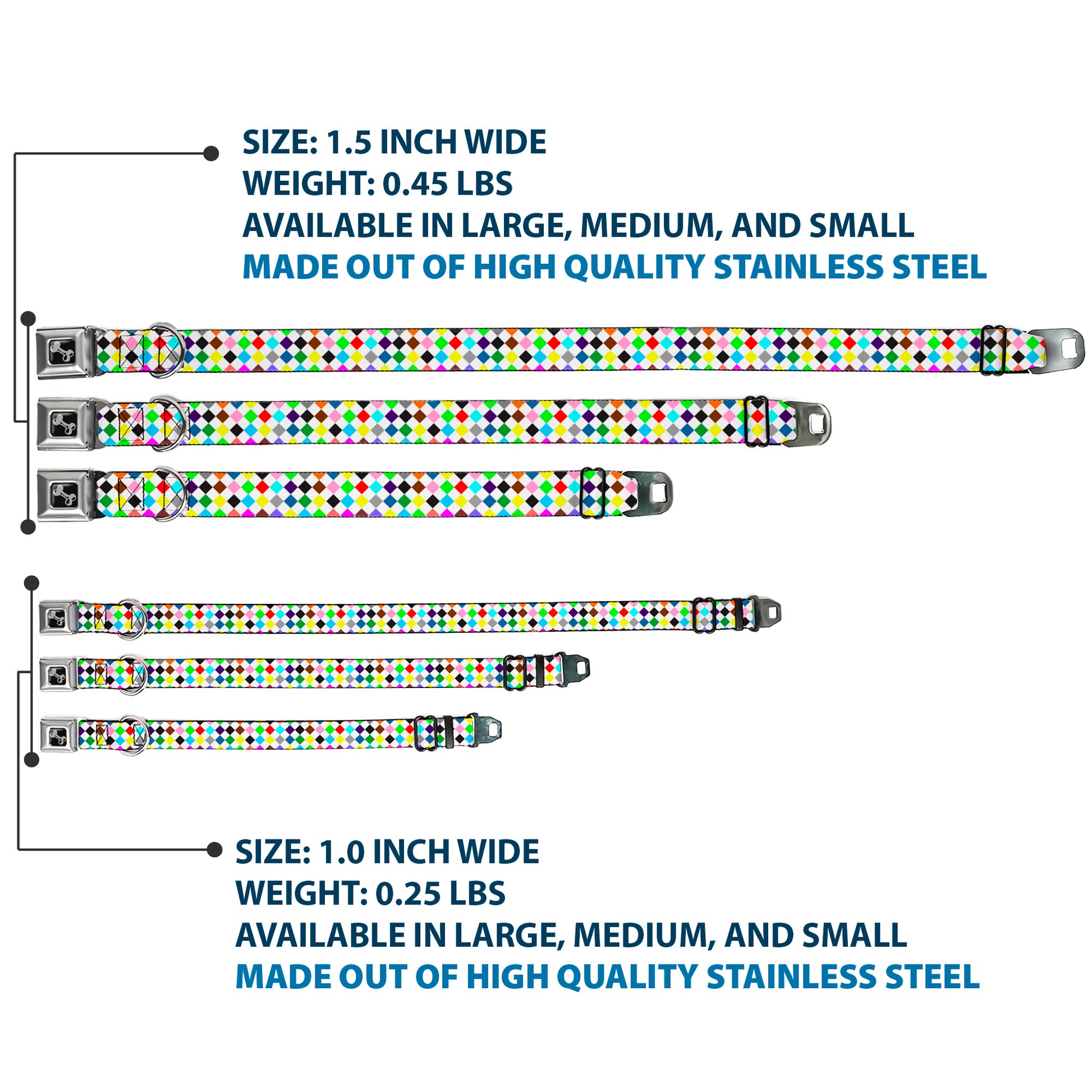 Dog Bone Seatbelt Buckle Collar - Diamonds White/Multi Color Seatbelt Buckle Collars Buckle-Down