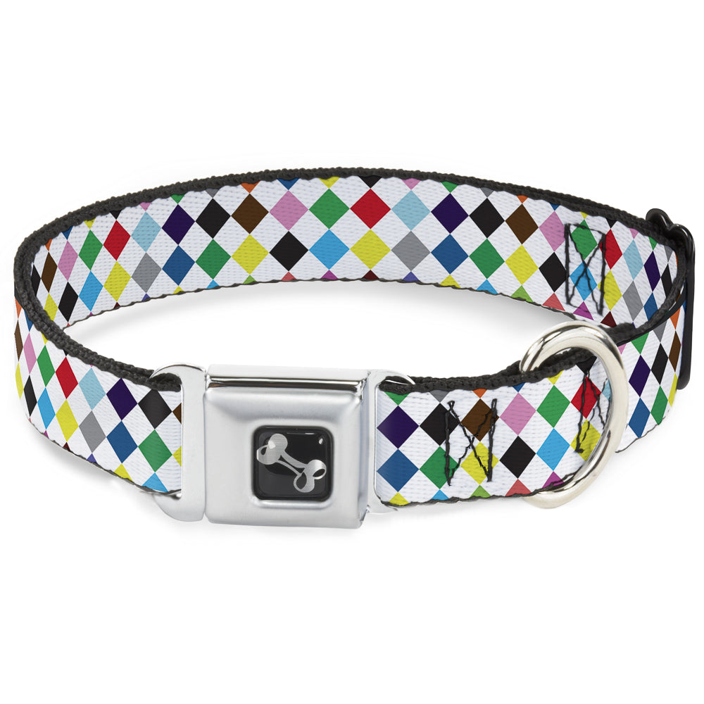 Dog Bone Seatbelt Buckle Collar - Diamonds White/Multi Color Seatbelt Buckle Collars Buckle-Down