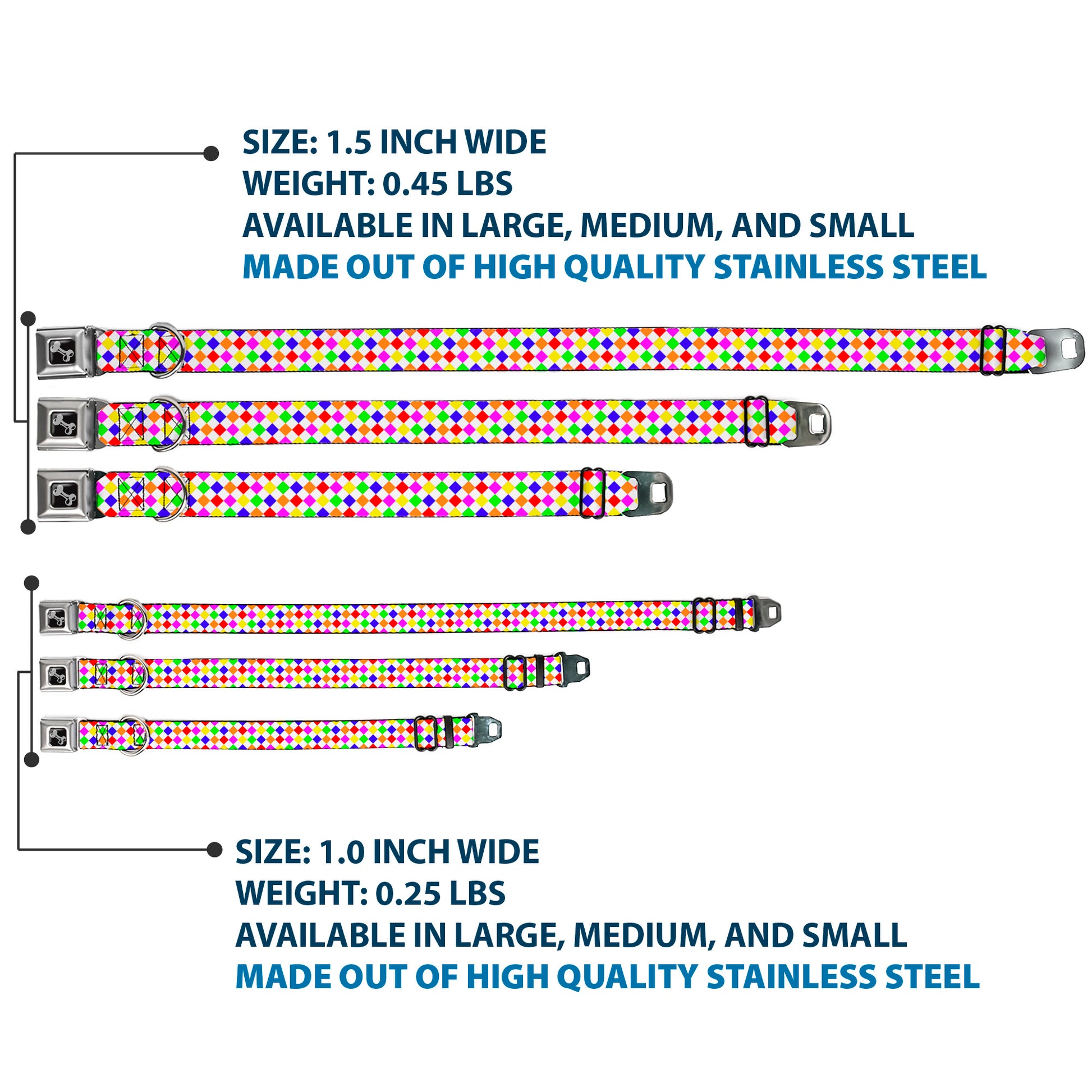 Dog Bone Seatbelt Buckle Collar - Diamonds White/Multi Neon Seatbelt Buckle Collars Buckle-Down