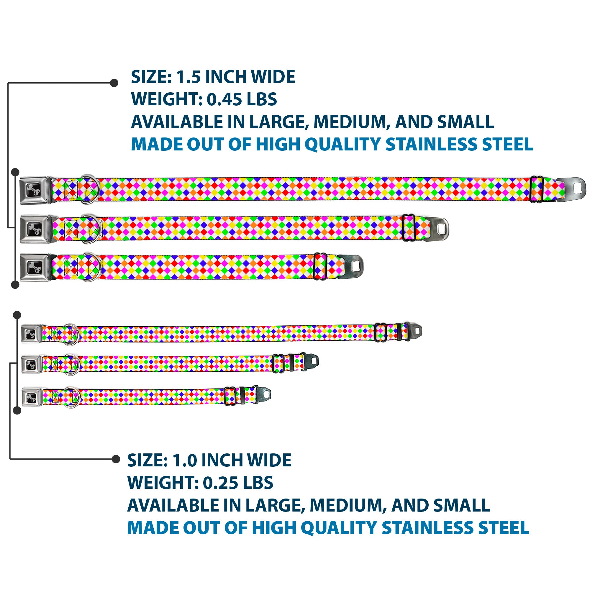 Dog Bone Seatbelt Buckle Collar - Diamonds White/Multi Neon Seatbelt Buckle Collars Buckle-Down