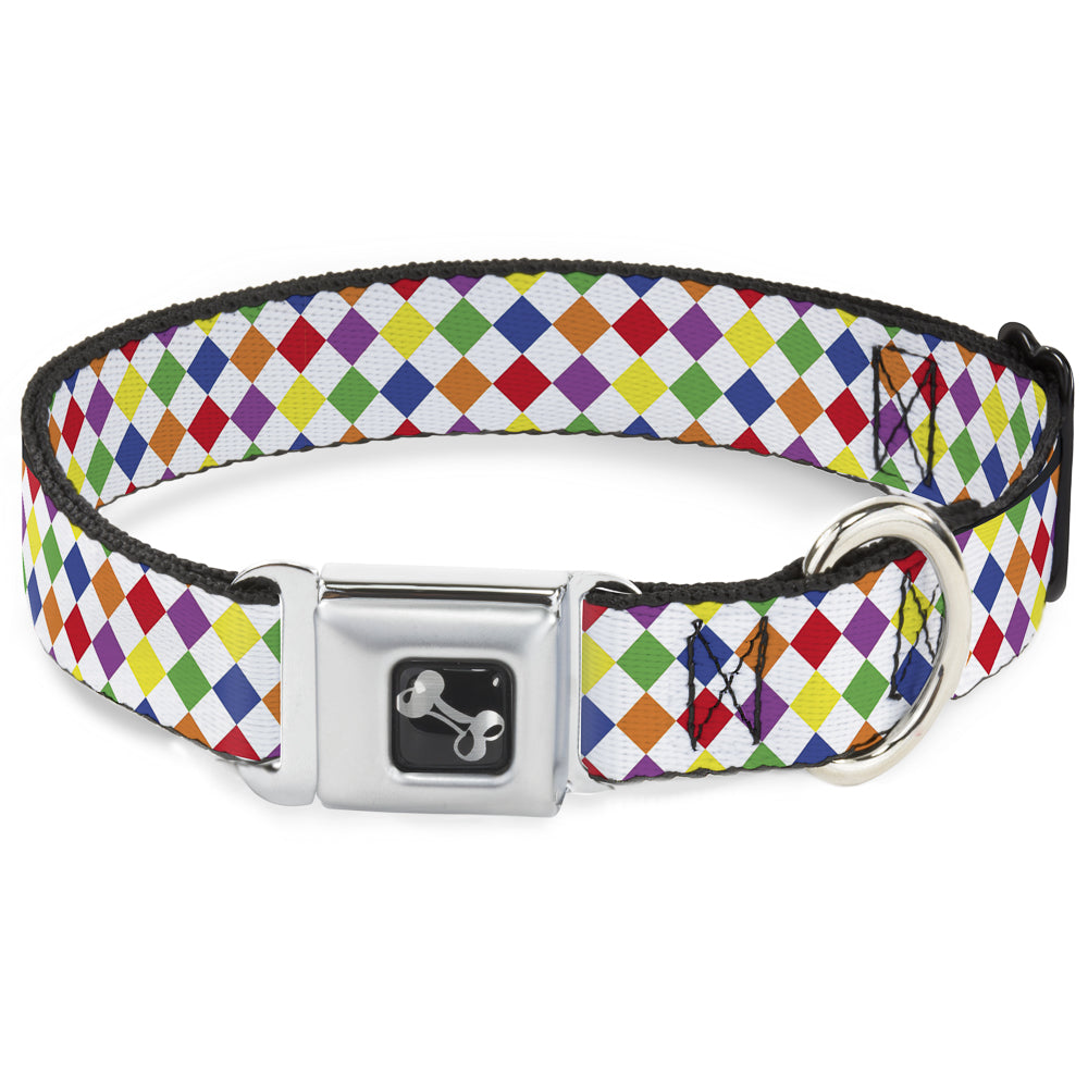 Dog Bone Seatbelt Buckle Collar - Diamonds White/Multi Neon Seatbelt Buckle Collars Buckle-Down