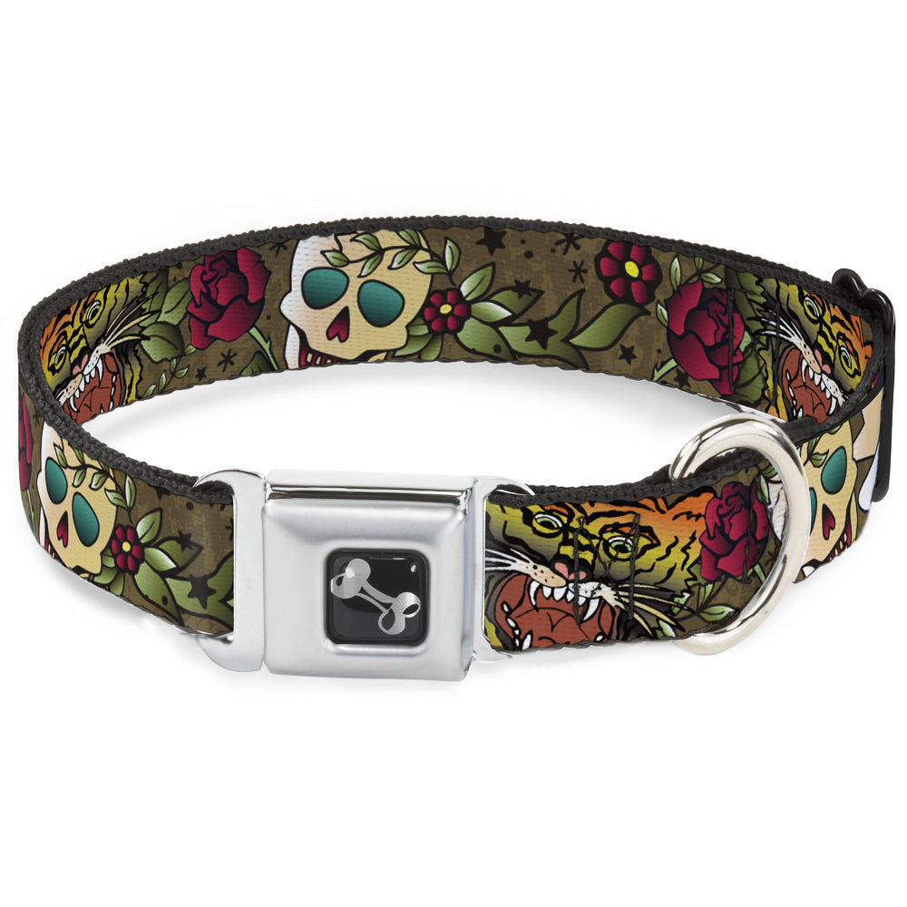 Dog Bone Seatbelt Buckle Collar - Death Before Dishonor Olive Seatbelt Buckle Collars Buckle-Down