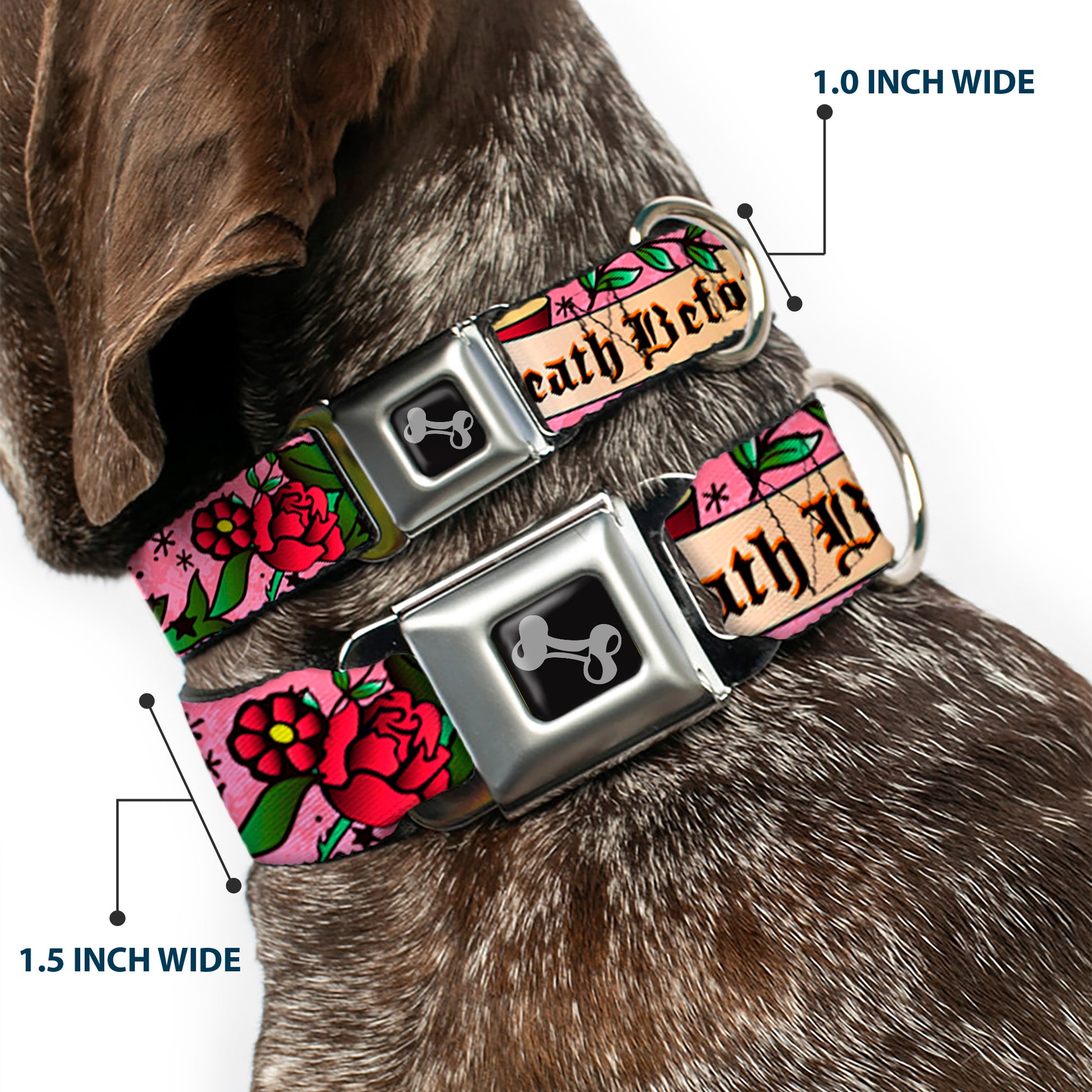 Dog Bone Seatbelt Buckle Collar - Death Before Dishonor Pink Seatbelt Buckle Collars Buckle-Down